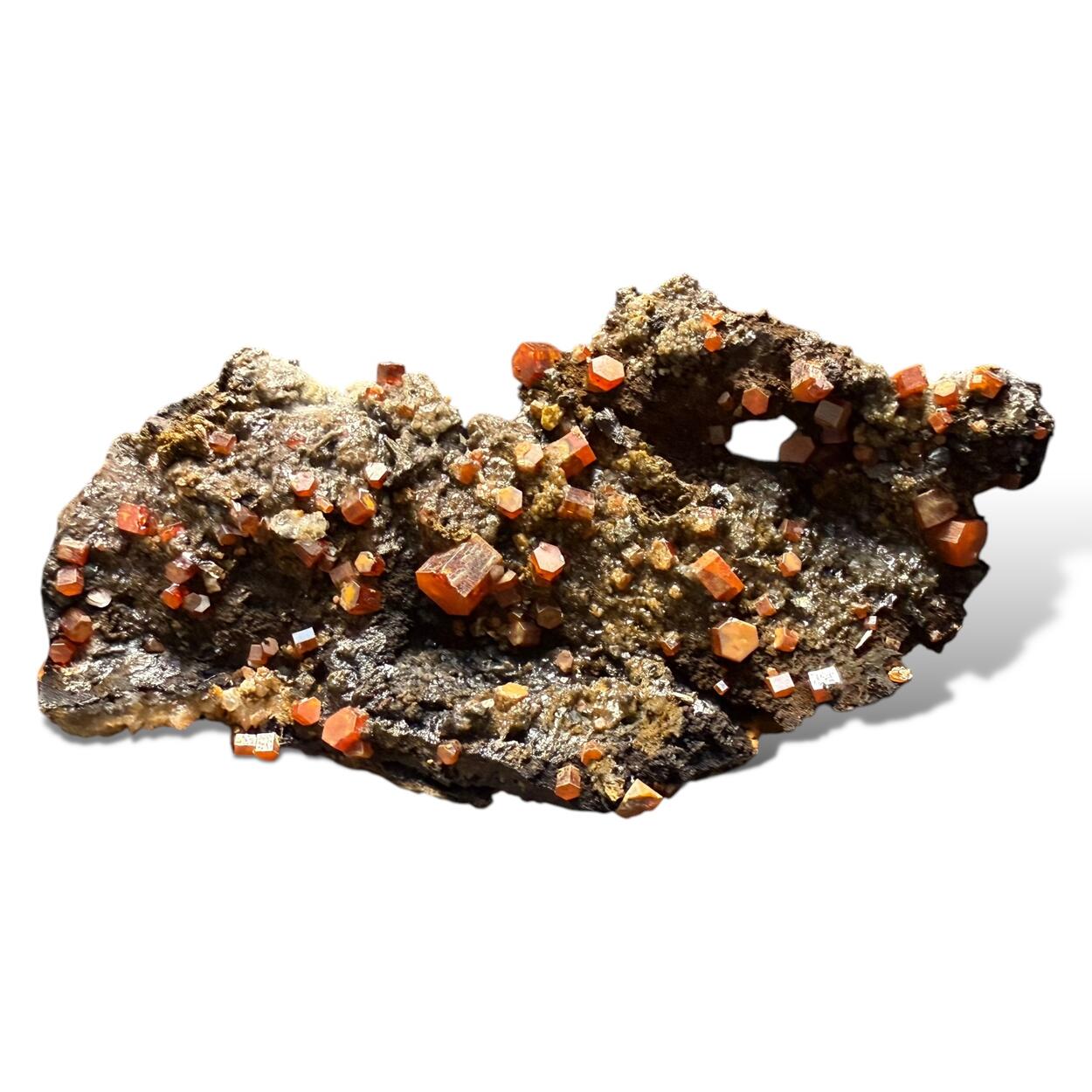 Vanadinite & Gypsum On Cryptomelane