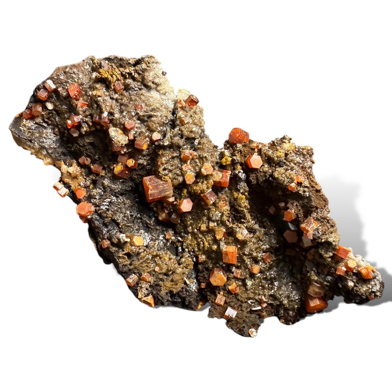 Vanadinite & Gypsum On Cryptomelane