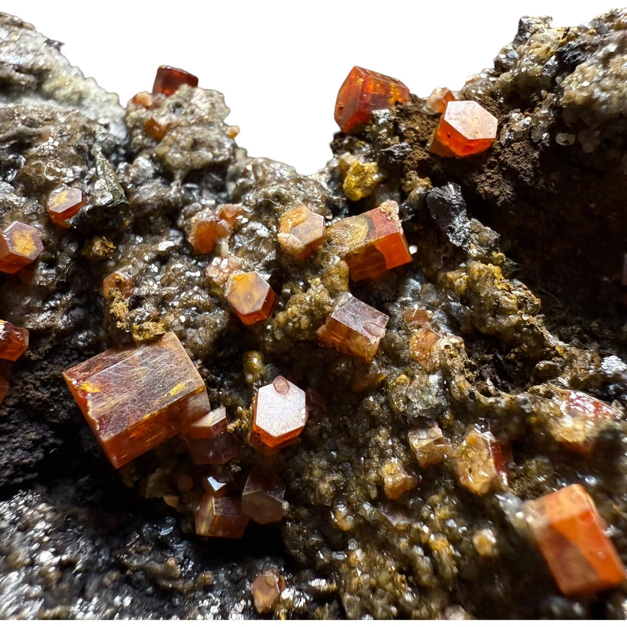 Vanadinite & Gypsum On Cryptomelane