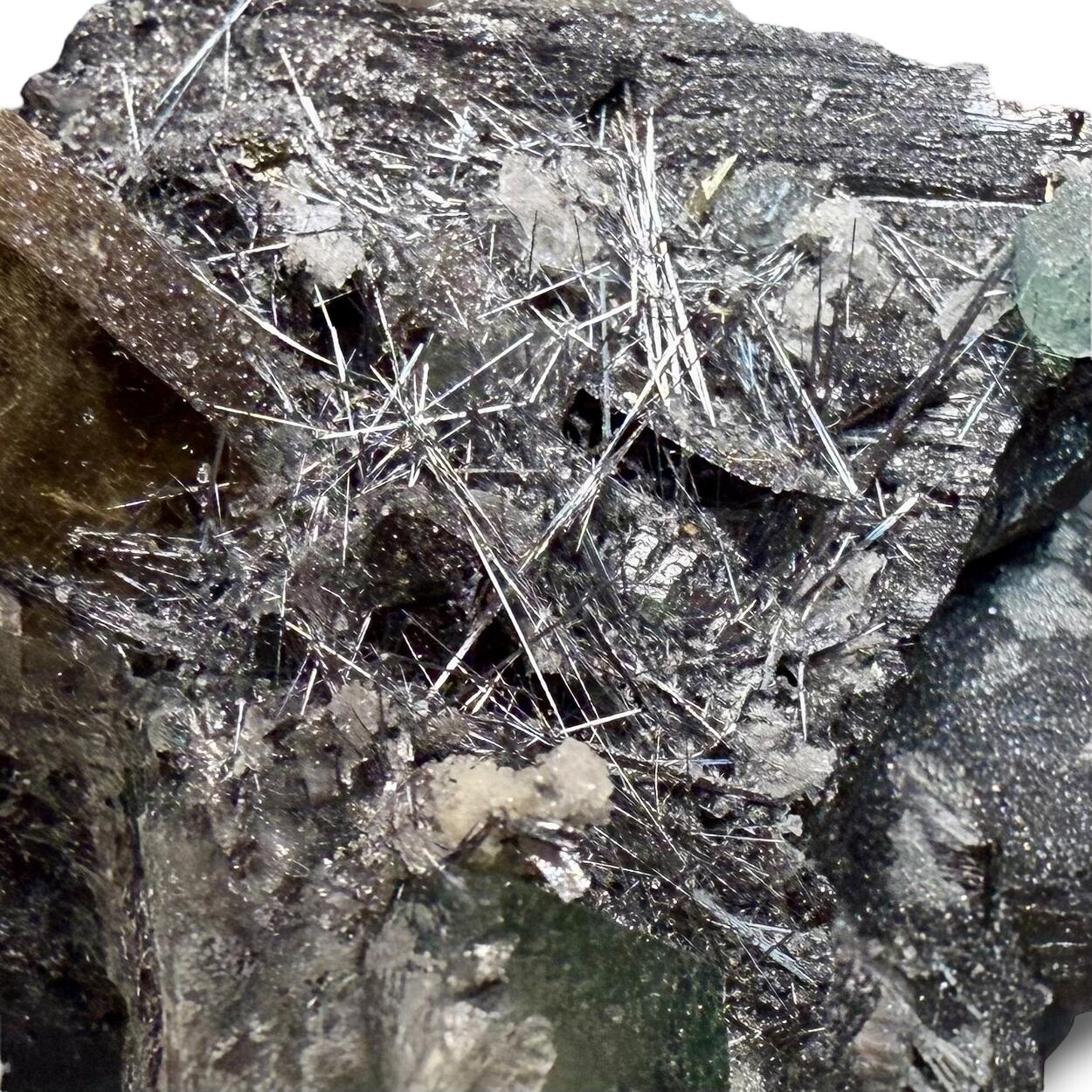 Cosalite With Wolframite Quartz & Fluorite