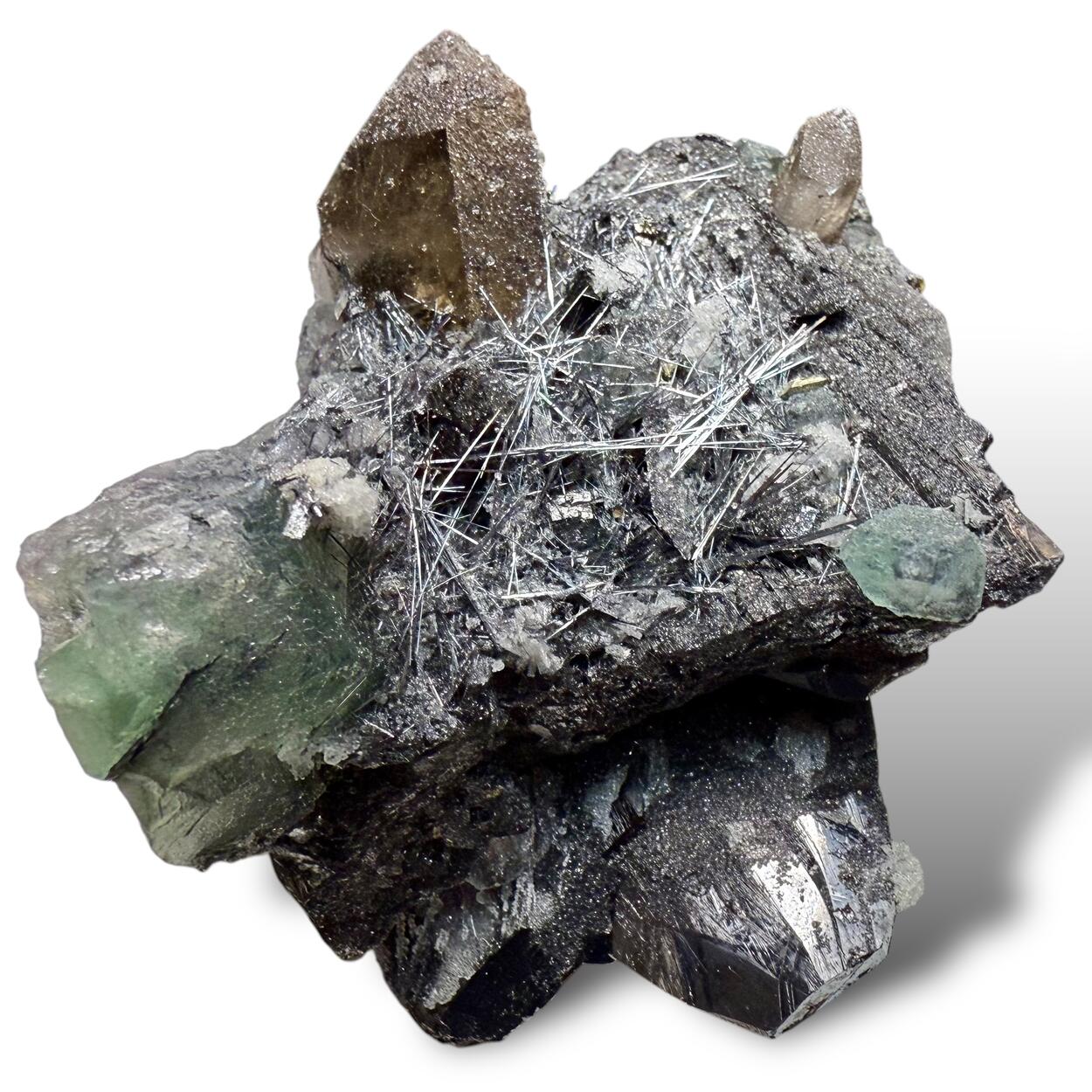 Cosalite With Wolframite Quartz & Fluorite