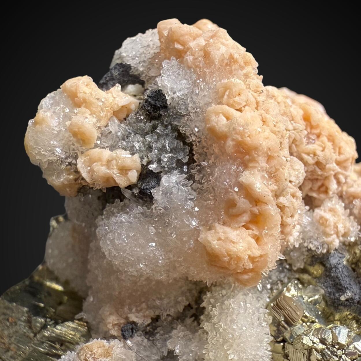 Rhodochrosite On Quartz With Galena & Pyrite