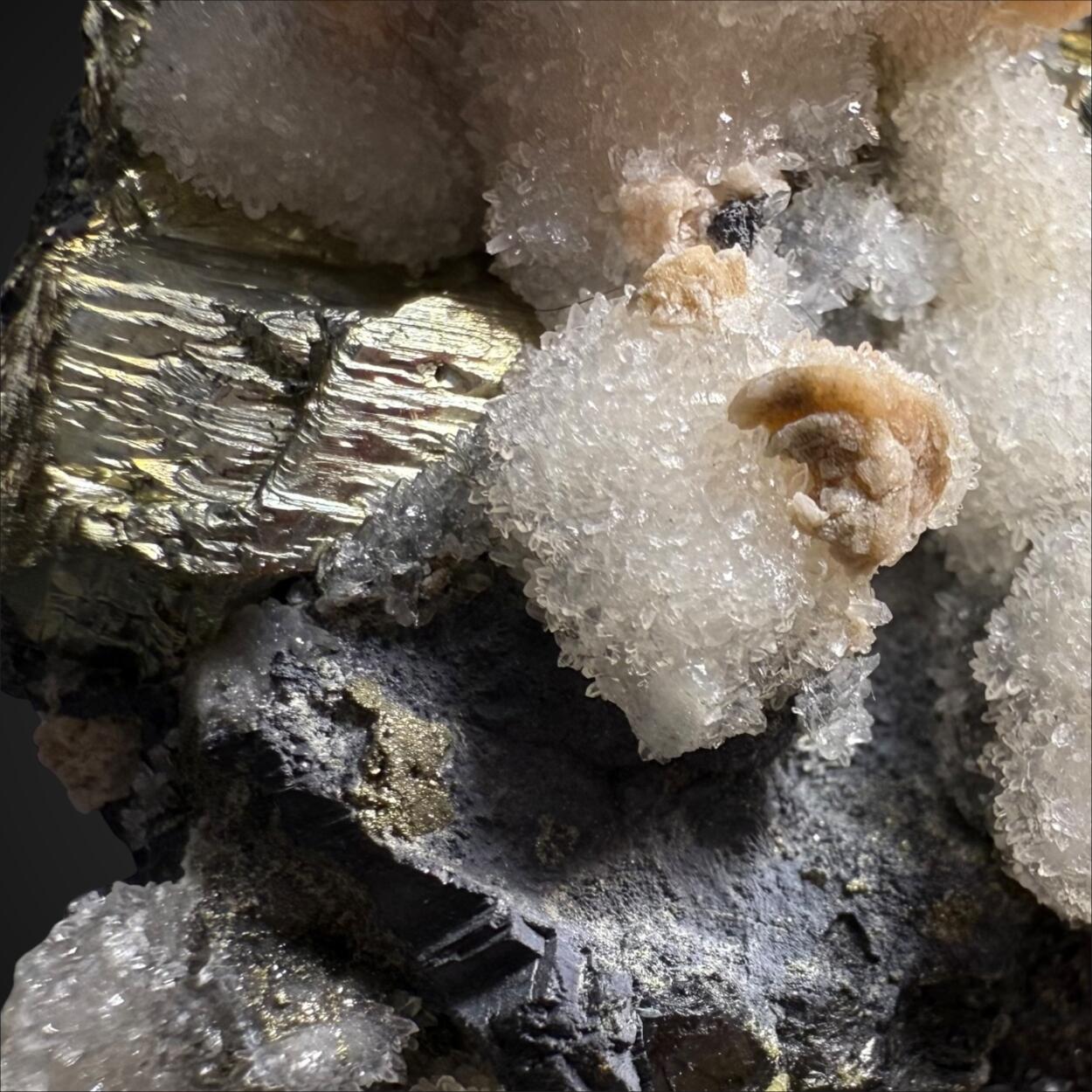 Rhodochrosite On Quartz With Galena & Pyrite