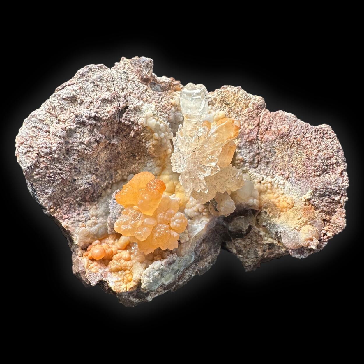 Sceptre Quartz On Chalcedony With Hyalite