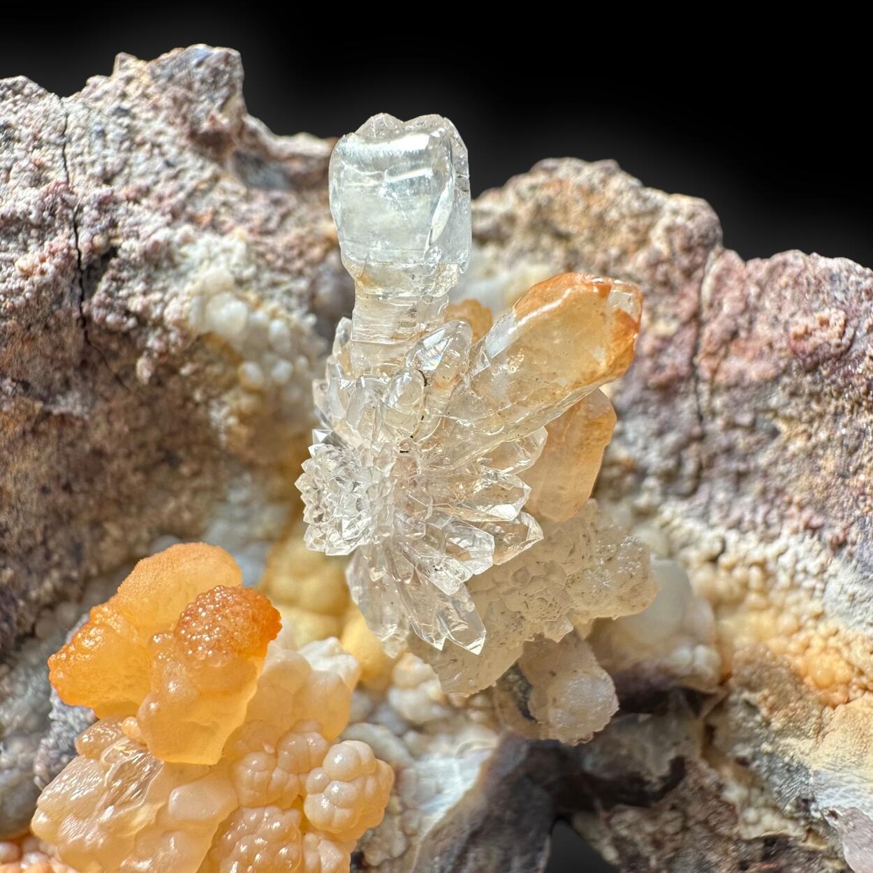 Sceptre Quartz On Chalcedony With Hyalite