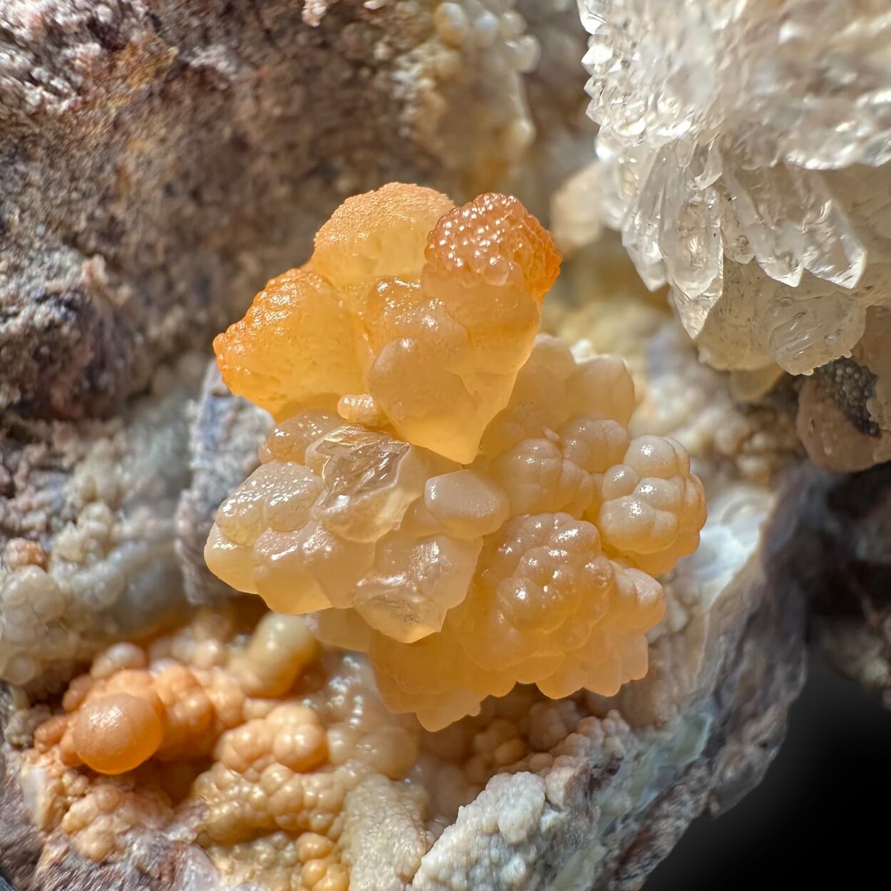 Sceptre Quartz On Chalcedony With Hyalite