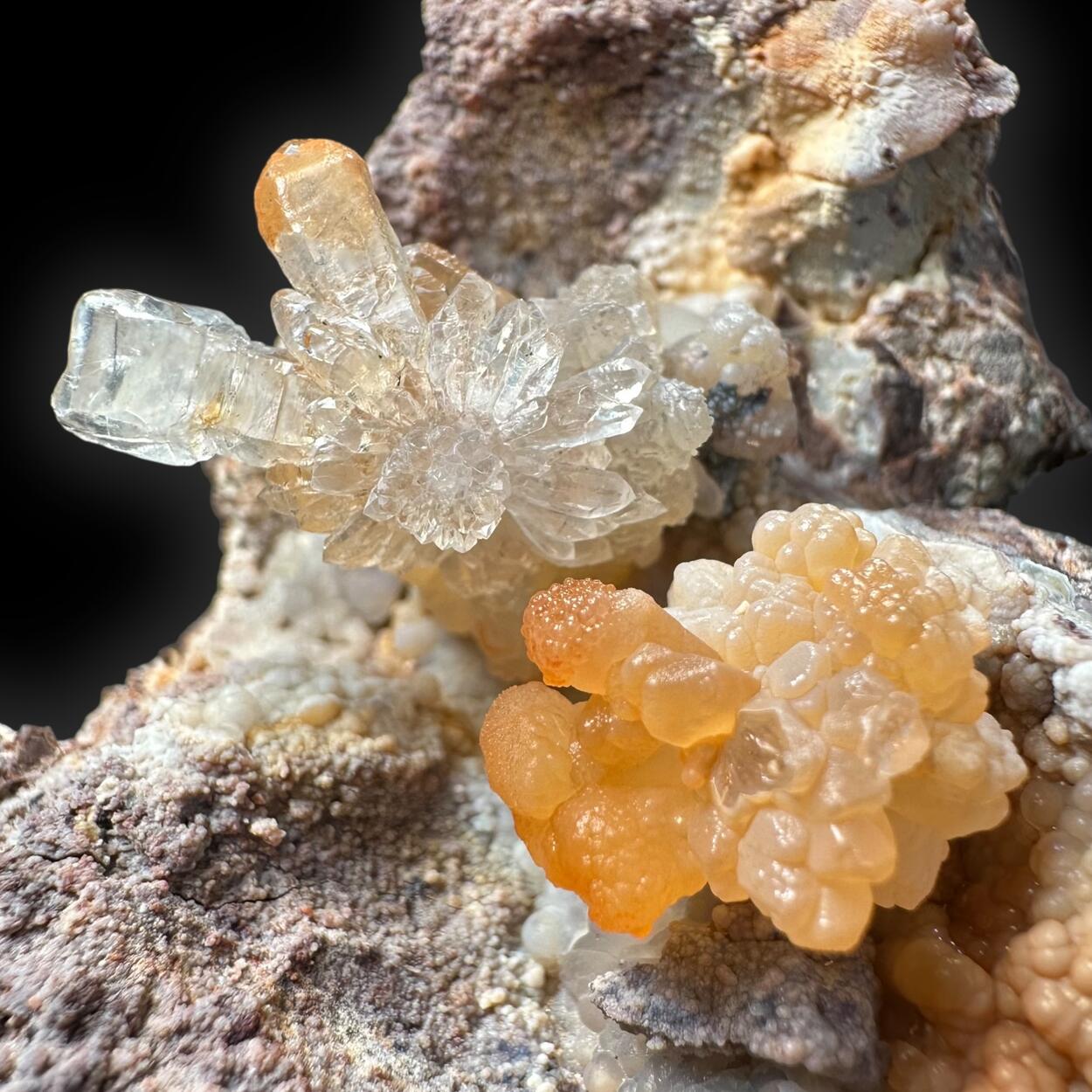 Sceptre Quartz On Chalcedony With Hyalite
