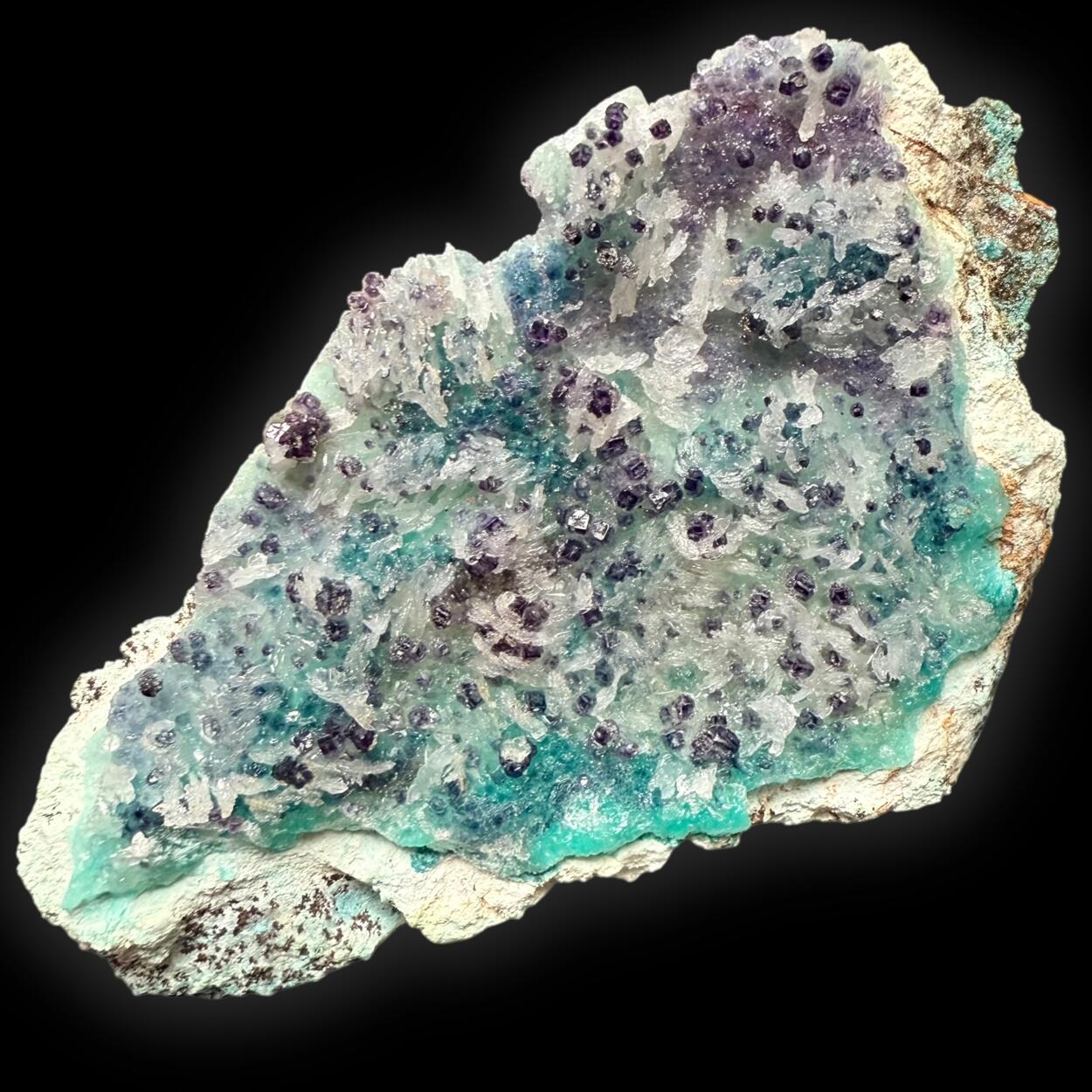 Fluorite With Aurichalcite & Gypsum