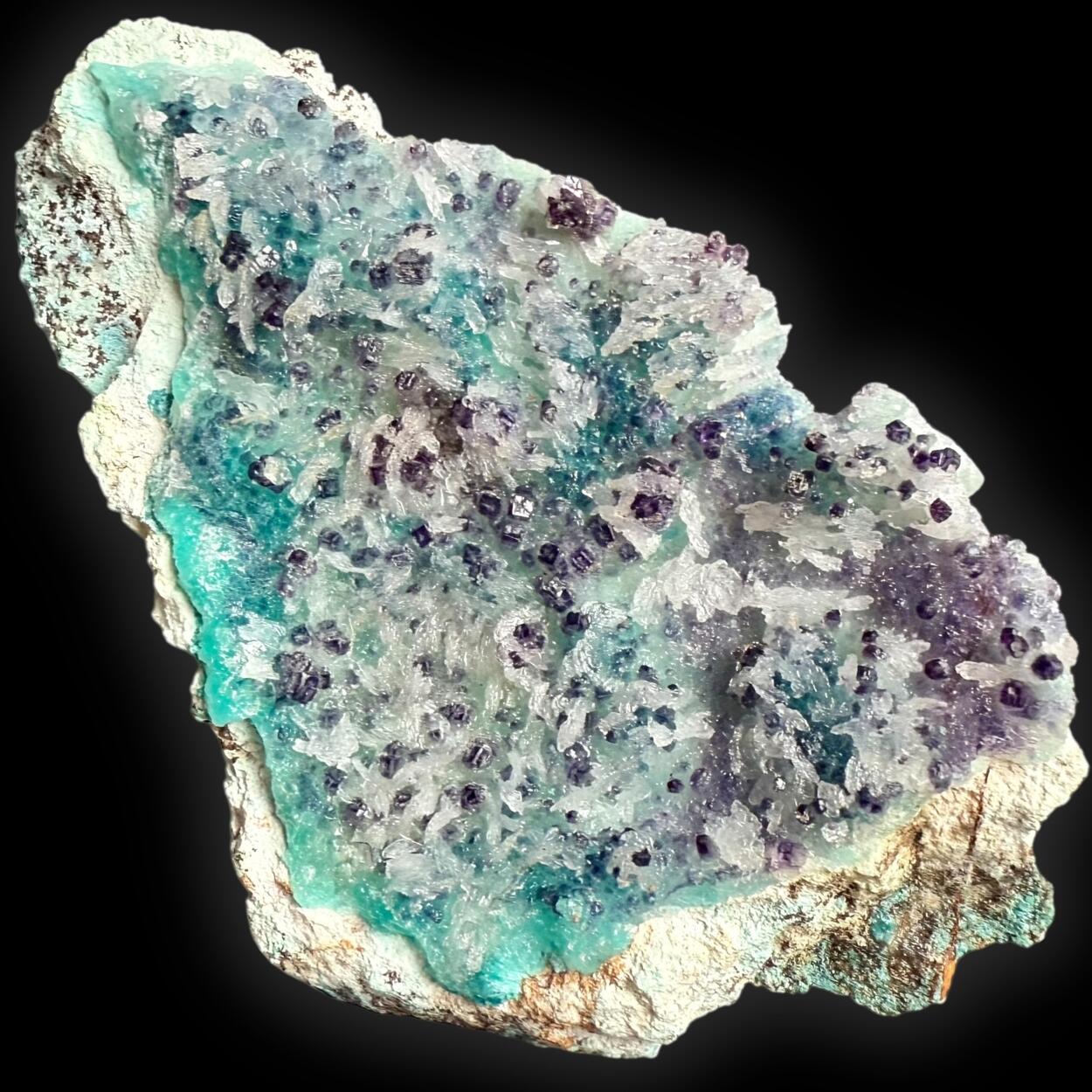 Fluorite With Aurichalcite & Gypsum