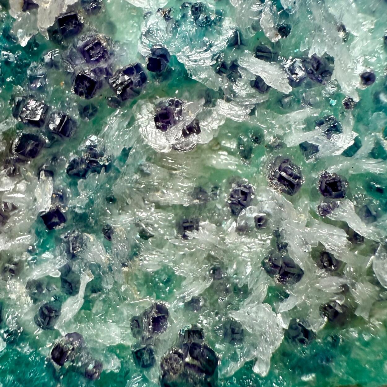 Fluorite With Aurichalcite & Gypsum