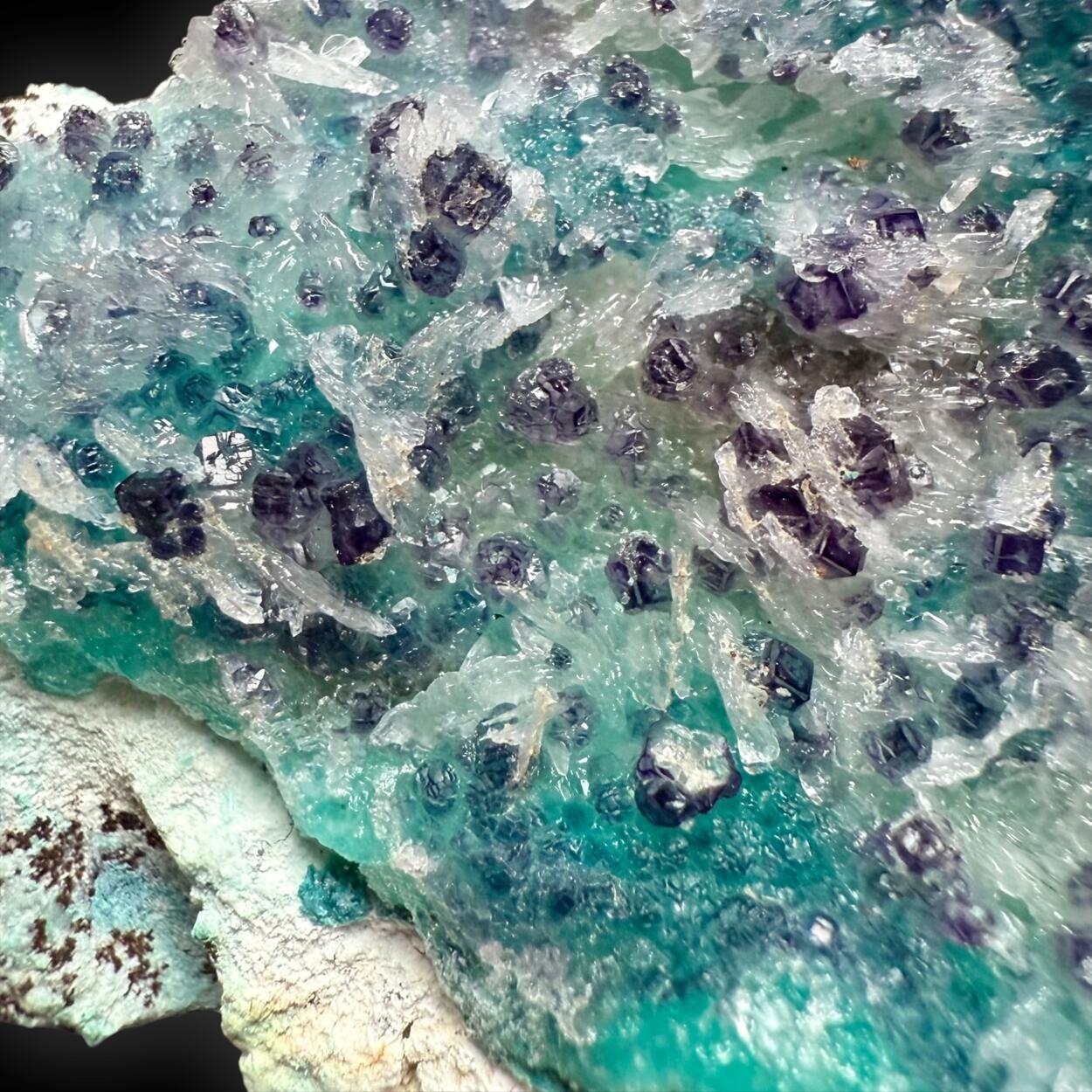Fluorite With Aurichalcite & Gypsum