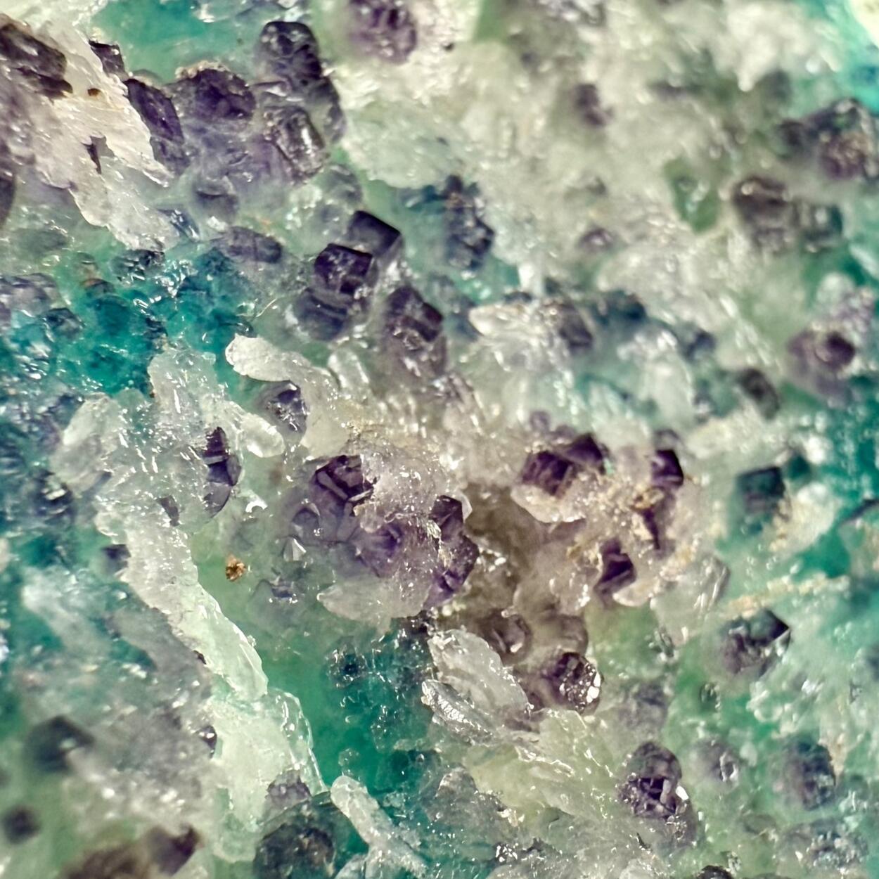 Fluorite With Aurichalcite & Gypsum