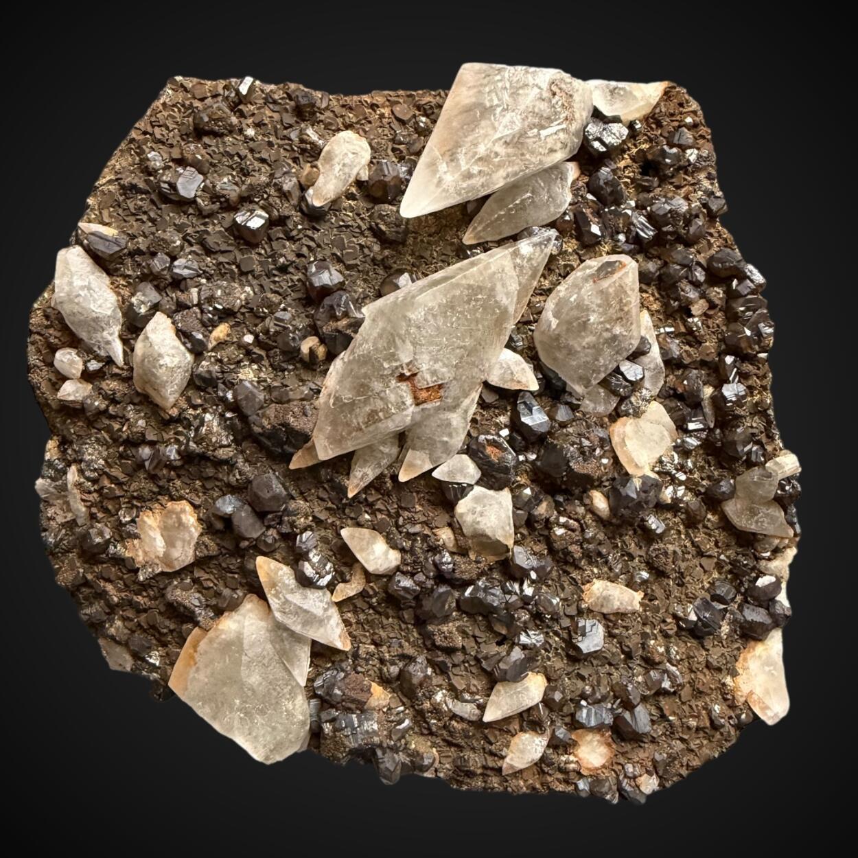 Calcite & Sphalerite With Pyrite On Barian Celestine