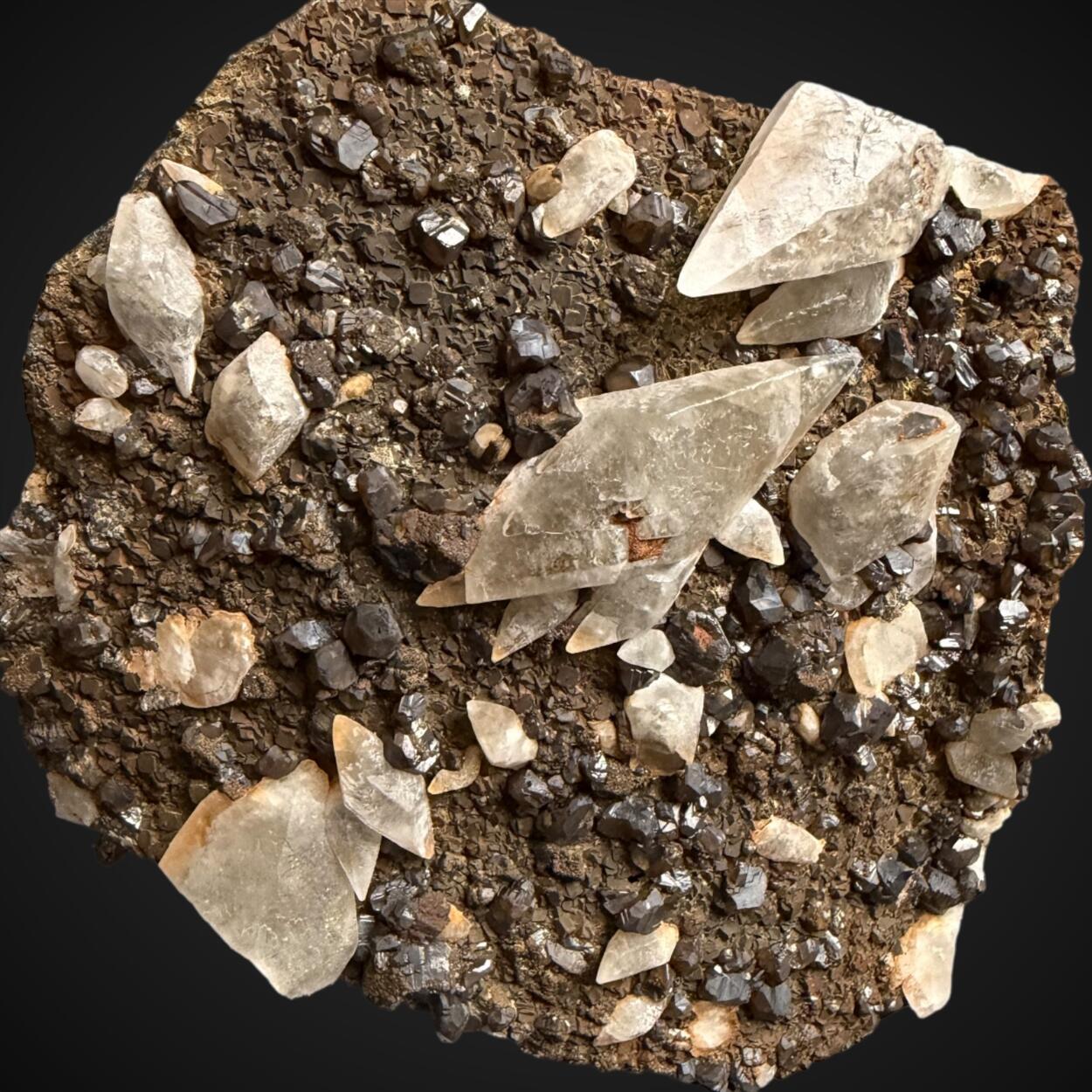 Calcite & Sphalerite With Pyrite On Barian Celestine
