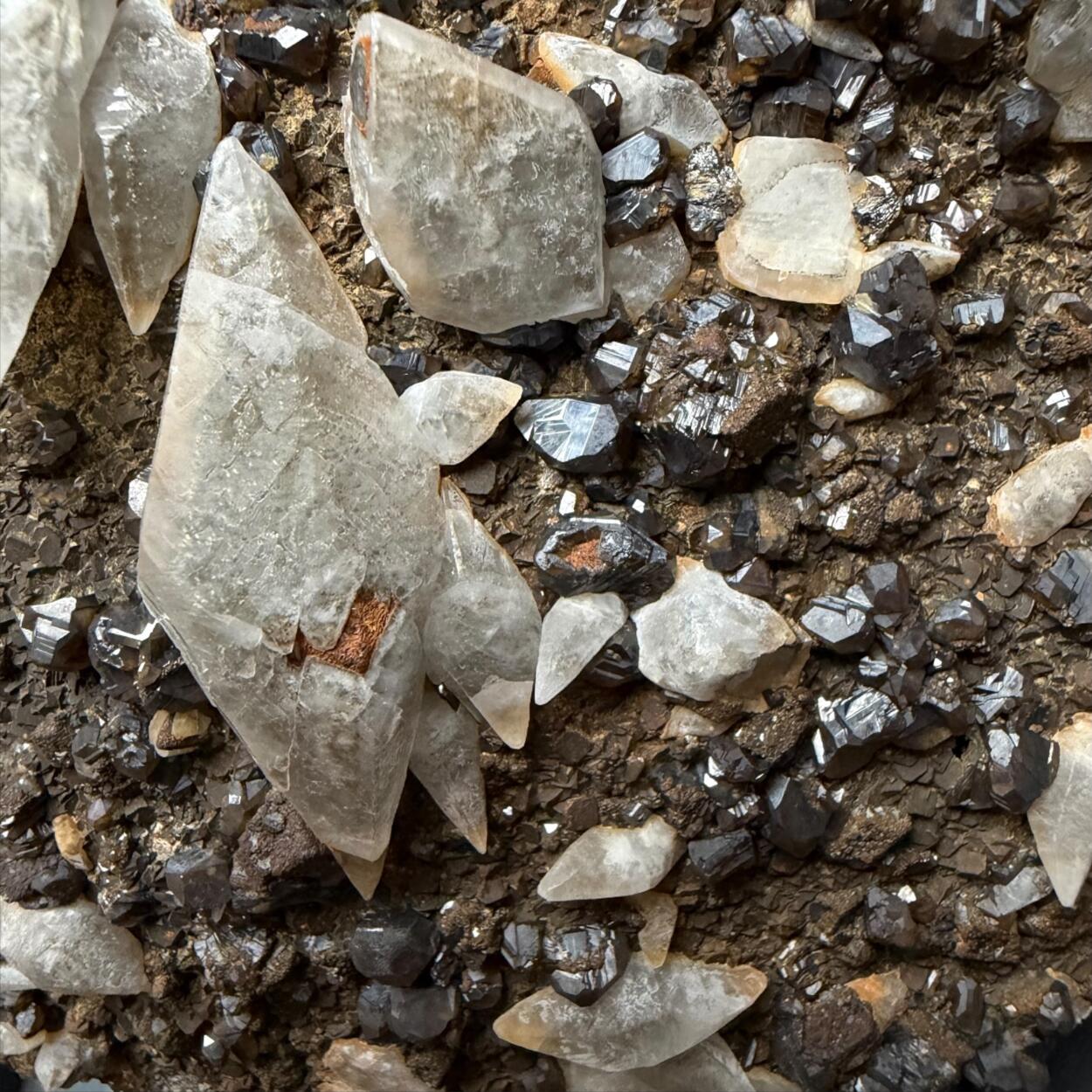 Calcite & Sphalerite With Pyrite On Barian Celestine