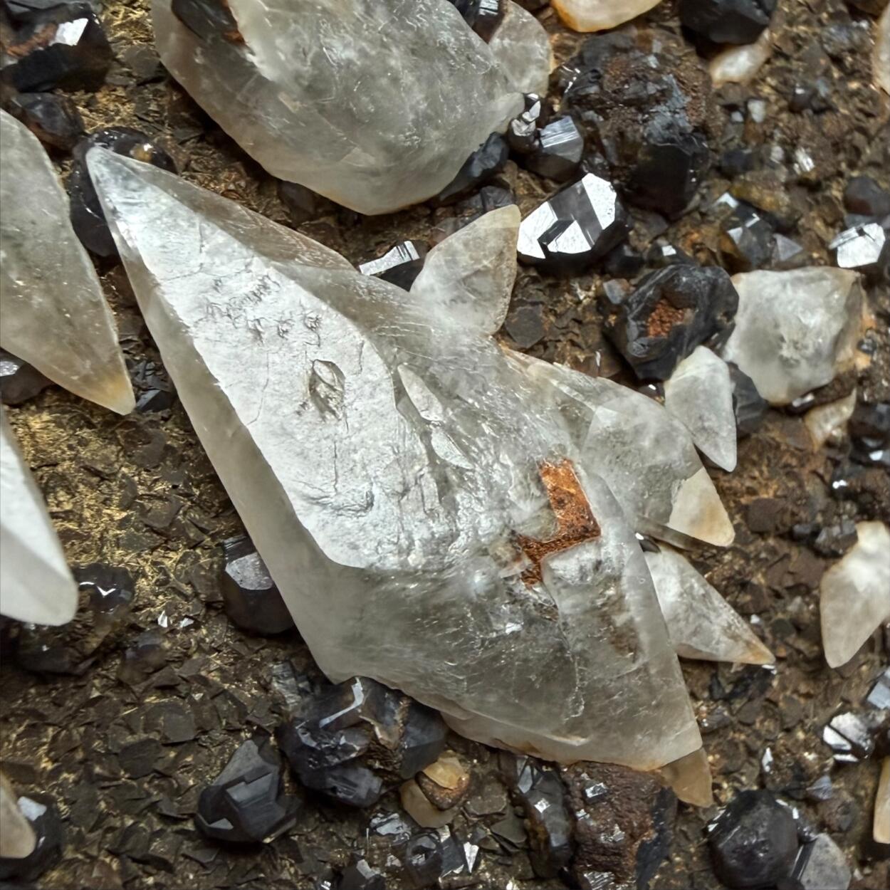Calcite & Sphalerite With Pyrite On Barian Celestine