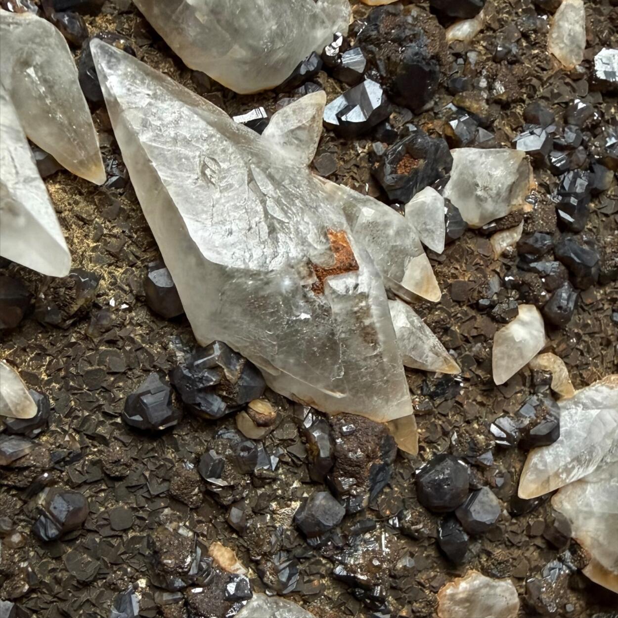 Calcite & Sphalerite With Pyrite On Barian Celestine