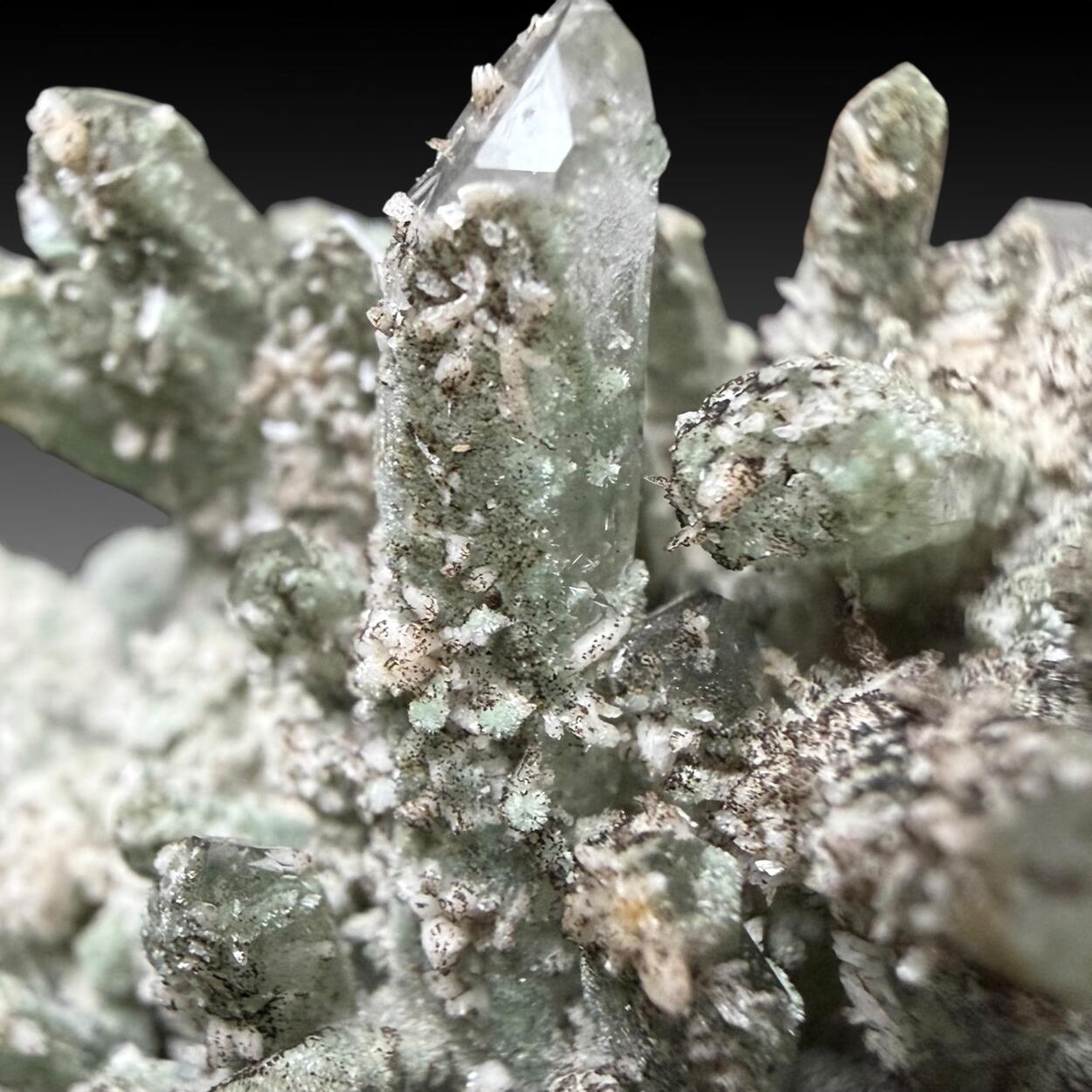 Pumpellyite-(Mg) On Quartz