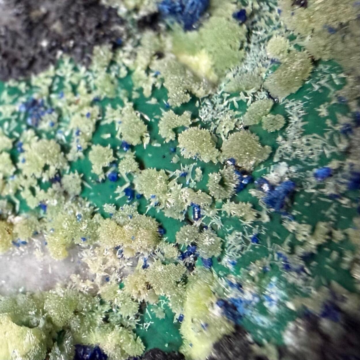 Azurite With Pyromorphite & Malachite