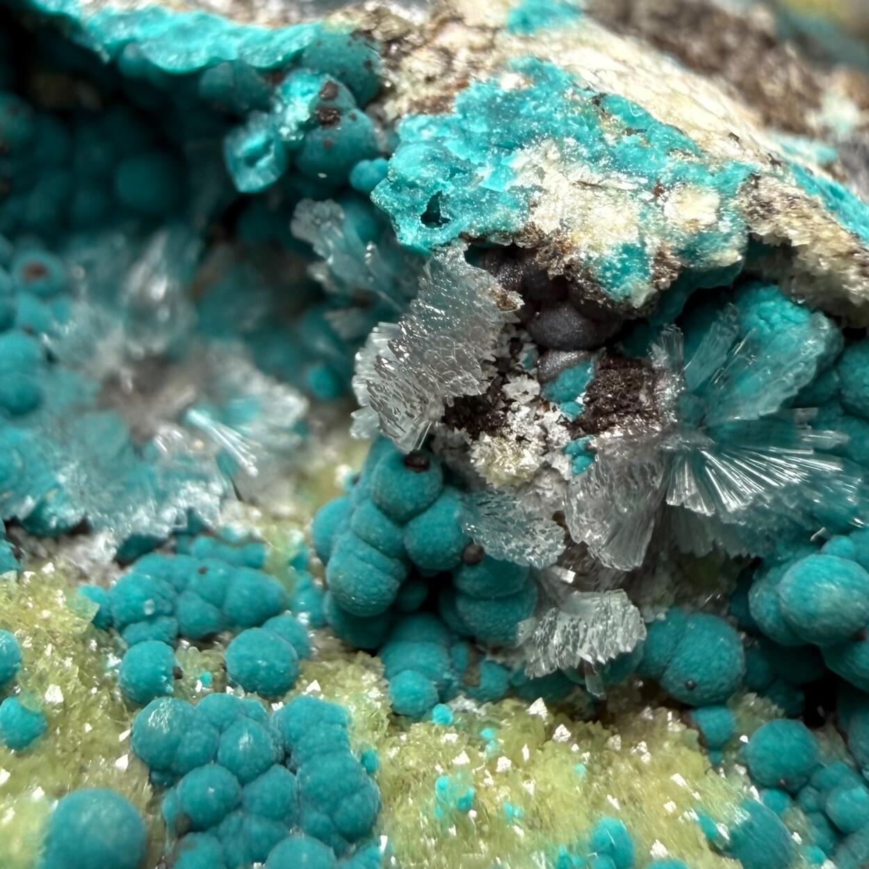 Rosasite With Hemimorphite On Smithsonite
