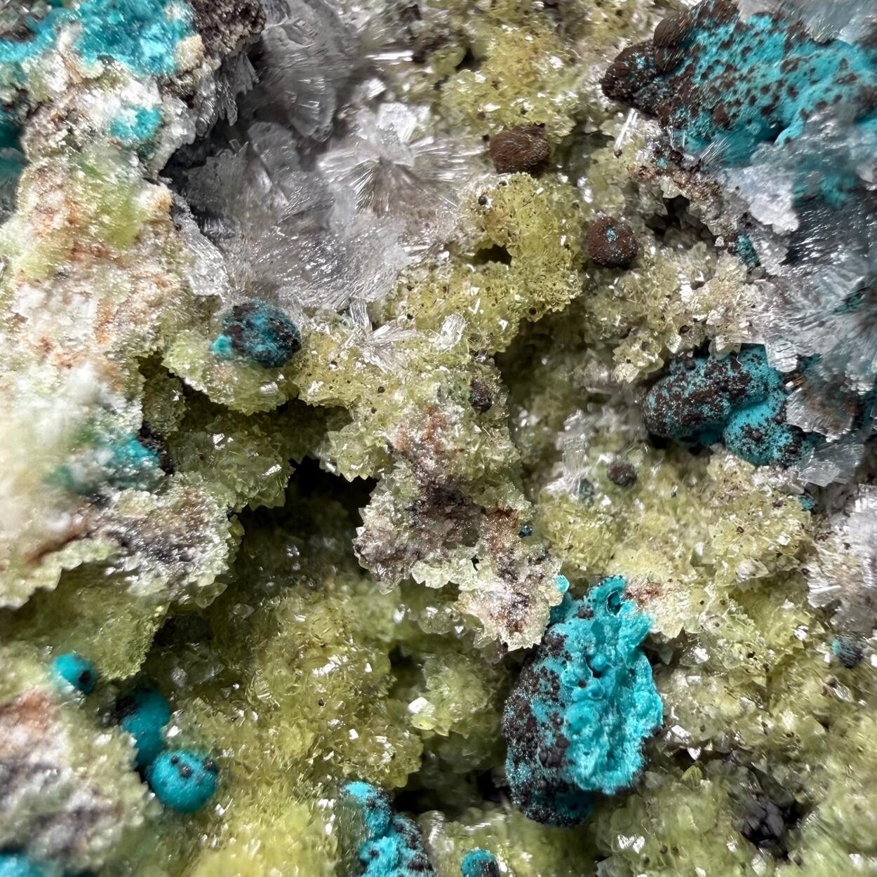 Rosasite With Hemimorphite On Smithsonite