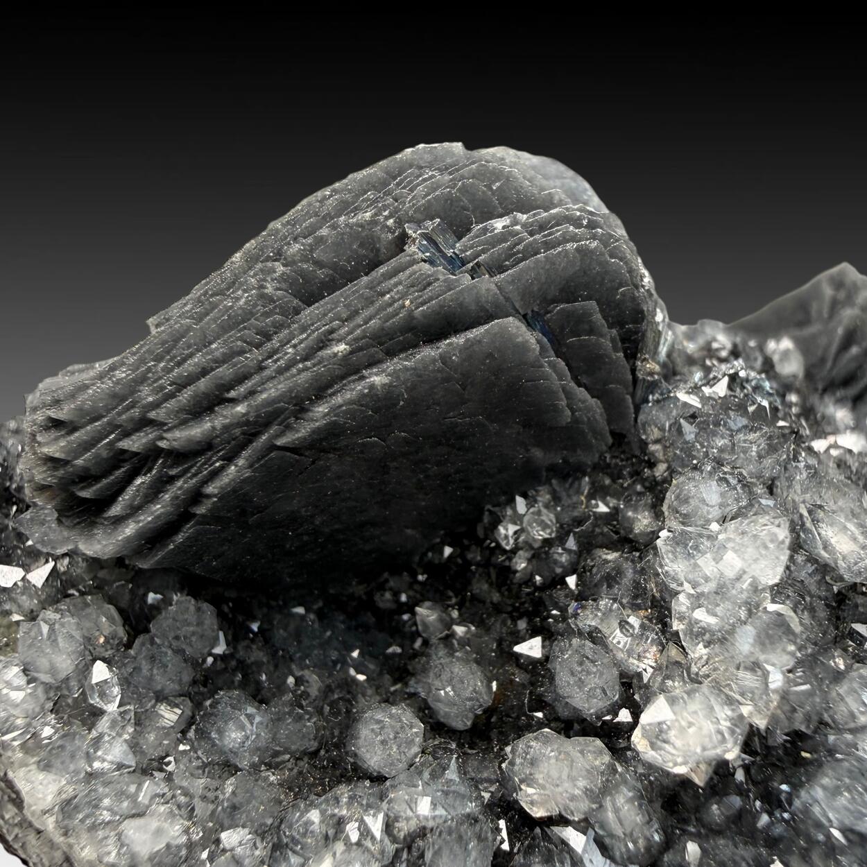 Calcite With Boulangerite Inclusions & Quartz Var Maramares Diamond