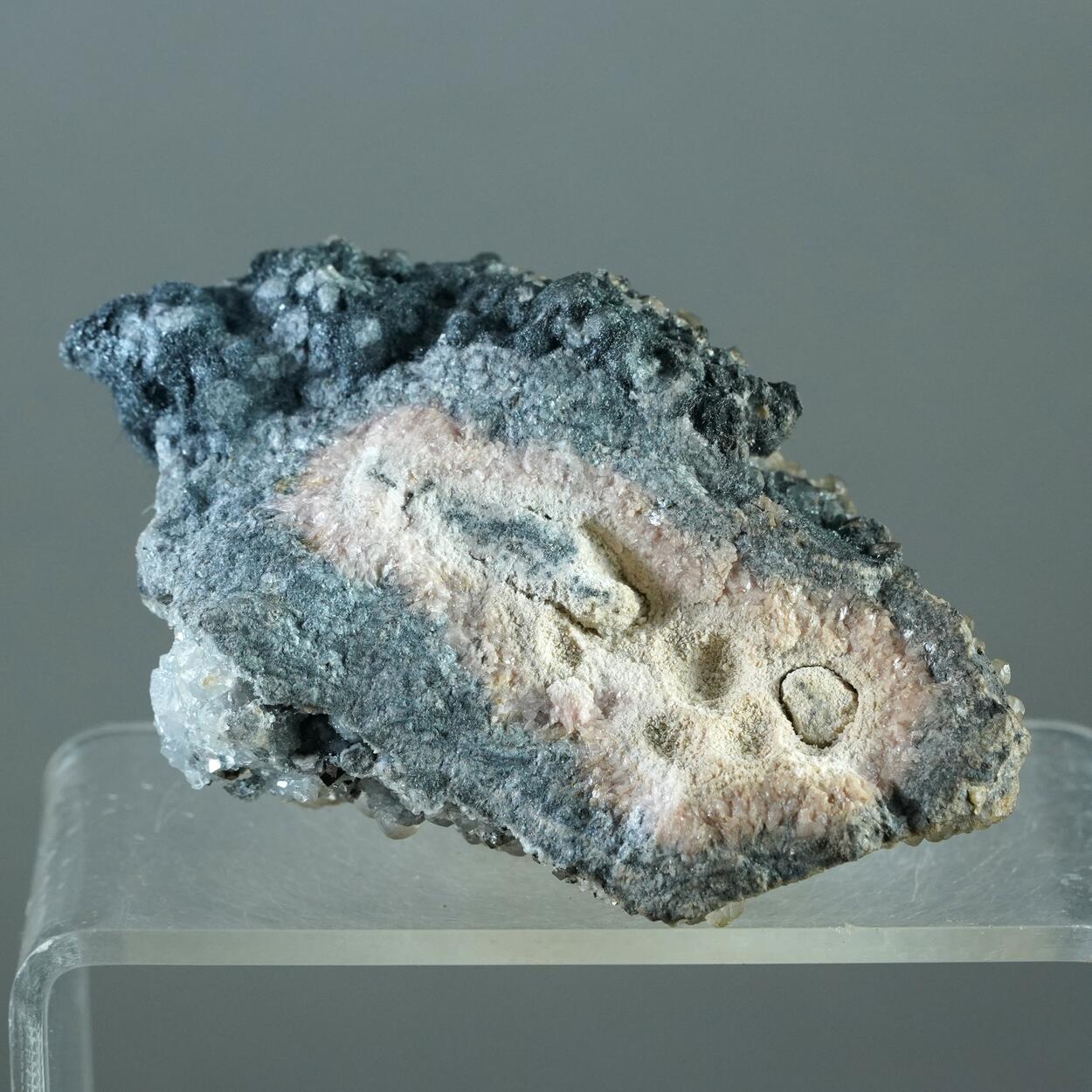 Boulangerite Calcite & Arsenopyrite On Rhodochrosite