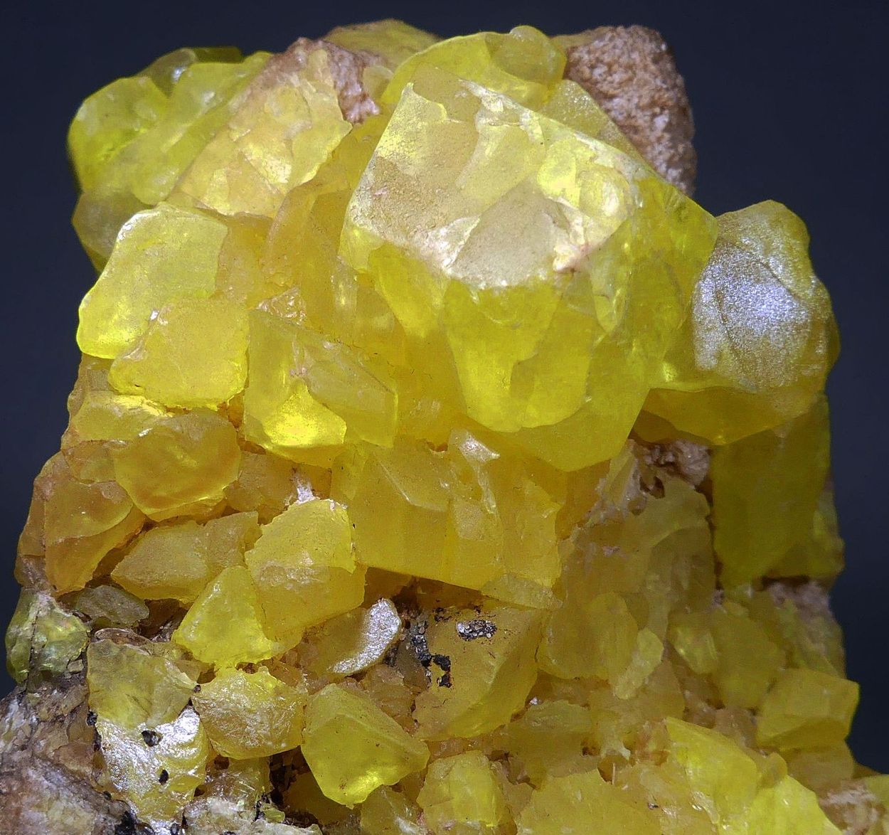 Native Sulphur With Calcite & Bitumen