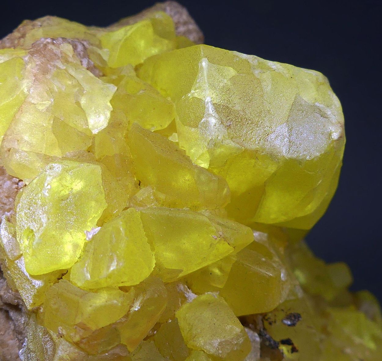 Native Sulphur With Calcite & Bitumen