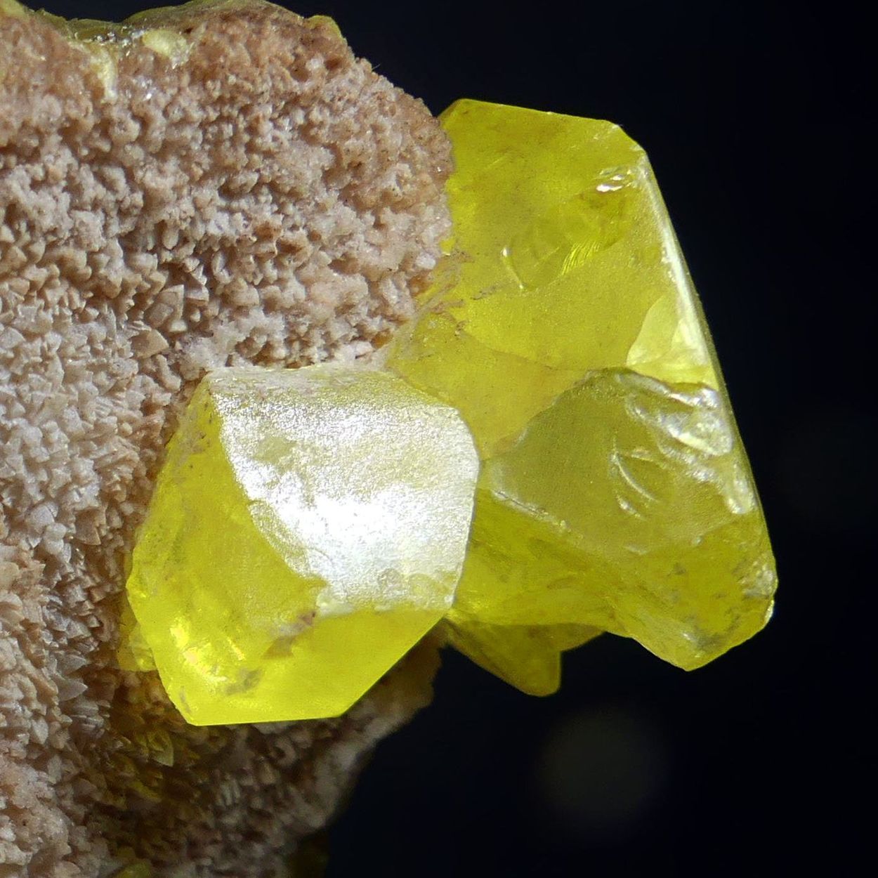 Native Sulphur With Calcite & Bitumen