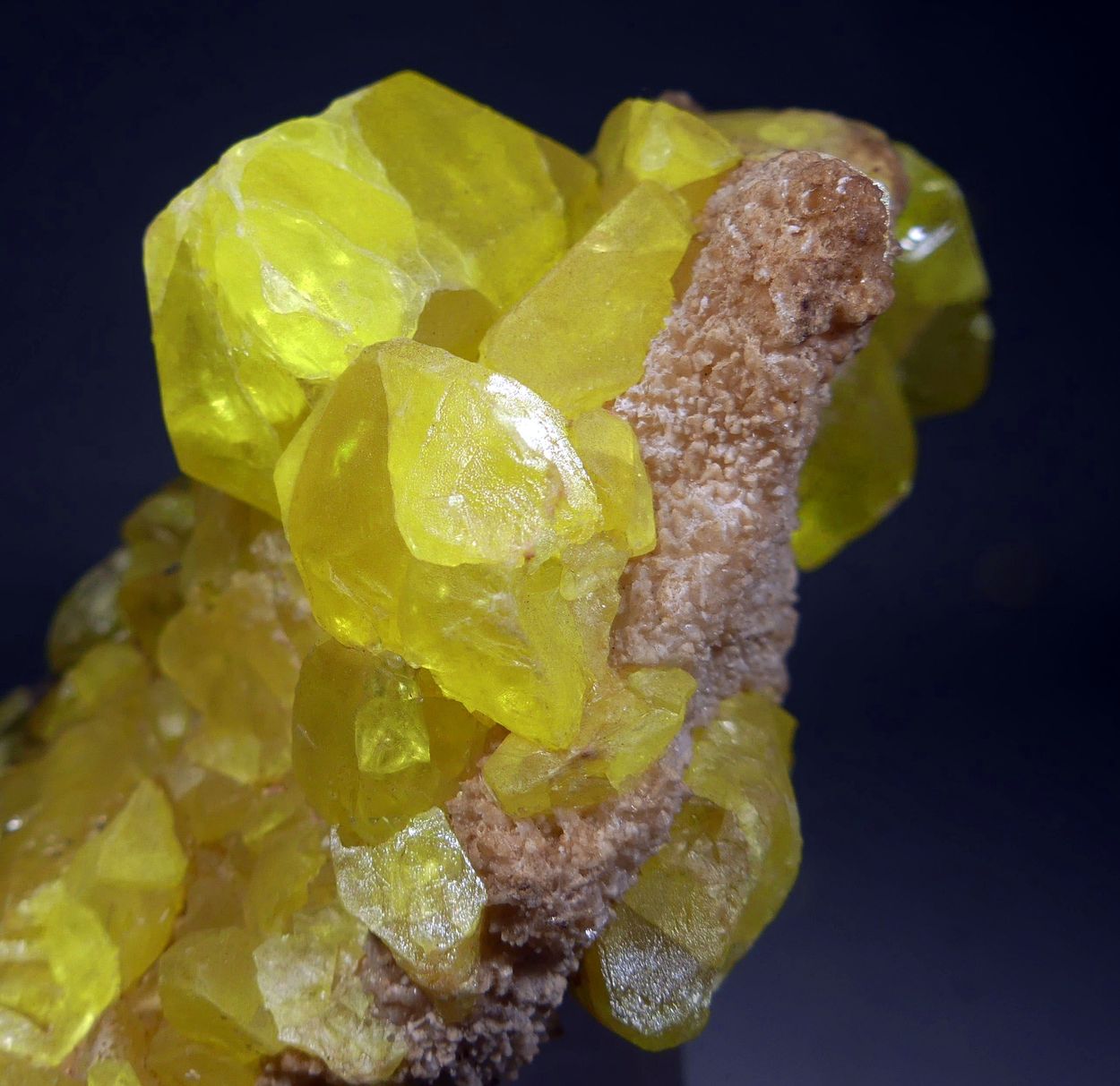 Native Sulphur With Calcite & Bitumen
