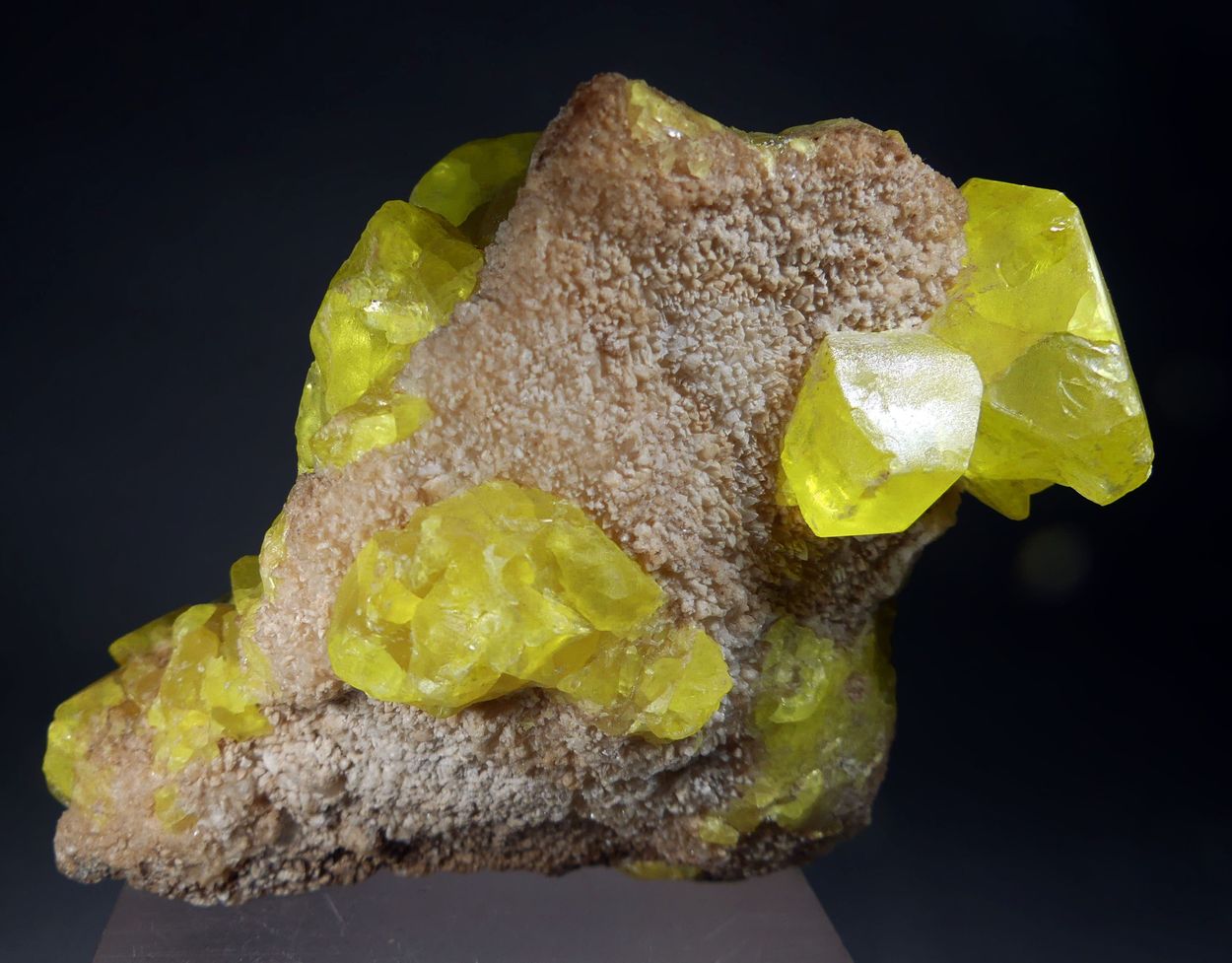 Native Sulphur With Calcite & Bitumen