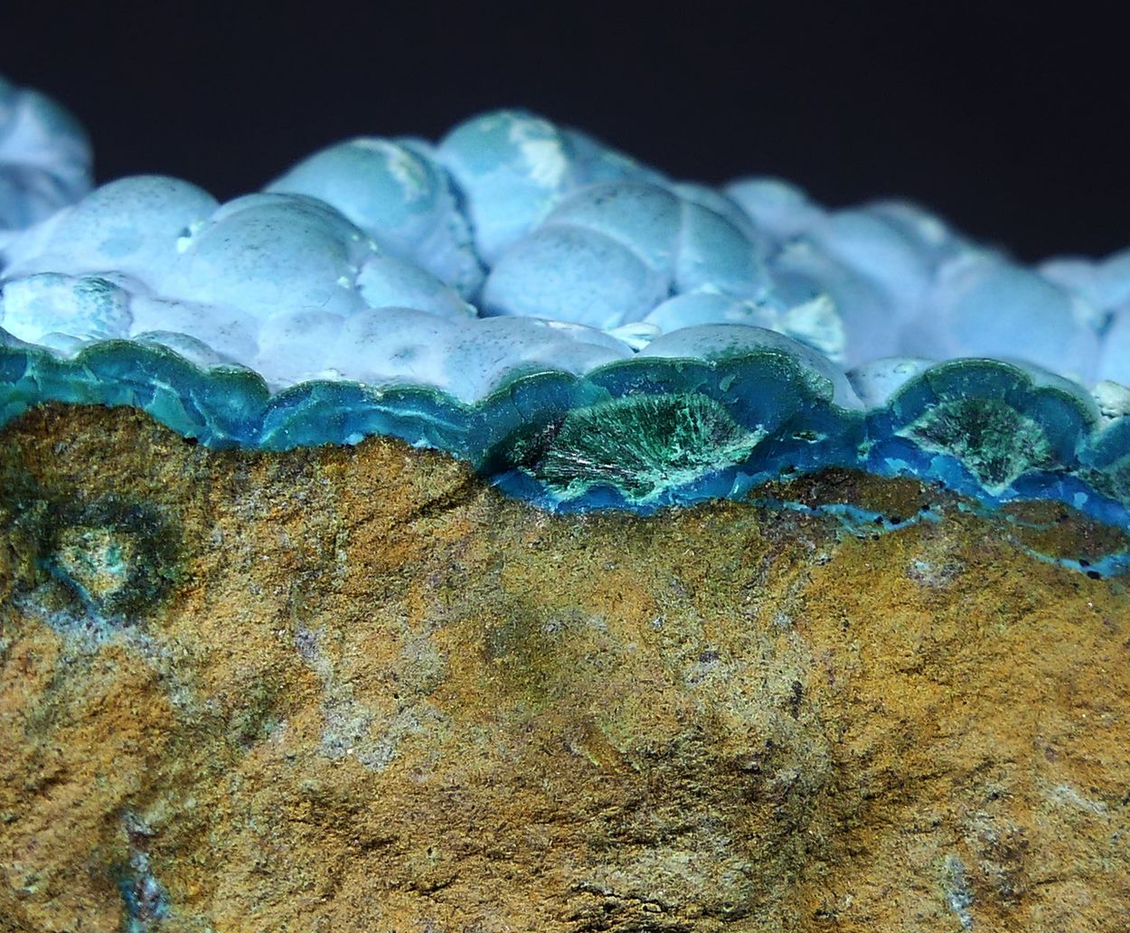 Chrysocolla With Libethenite On Malachite