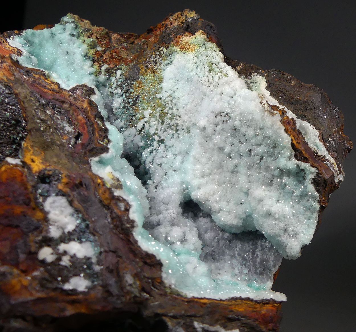 Cuprian Adamite & Smithsonite On Limonite