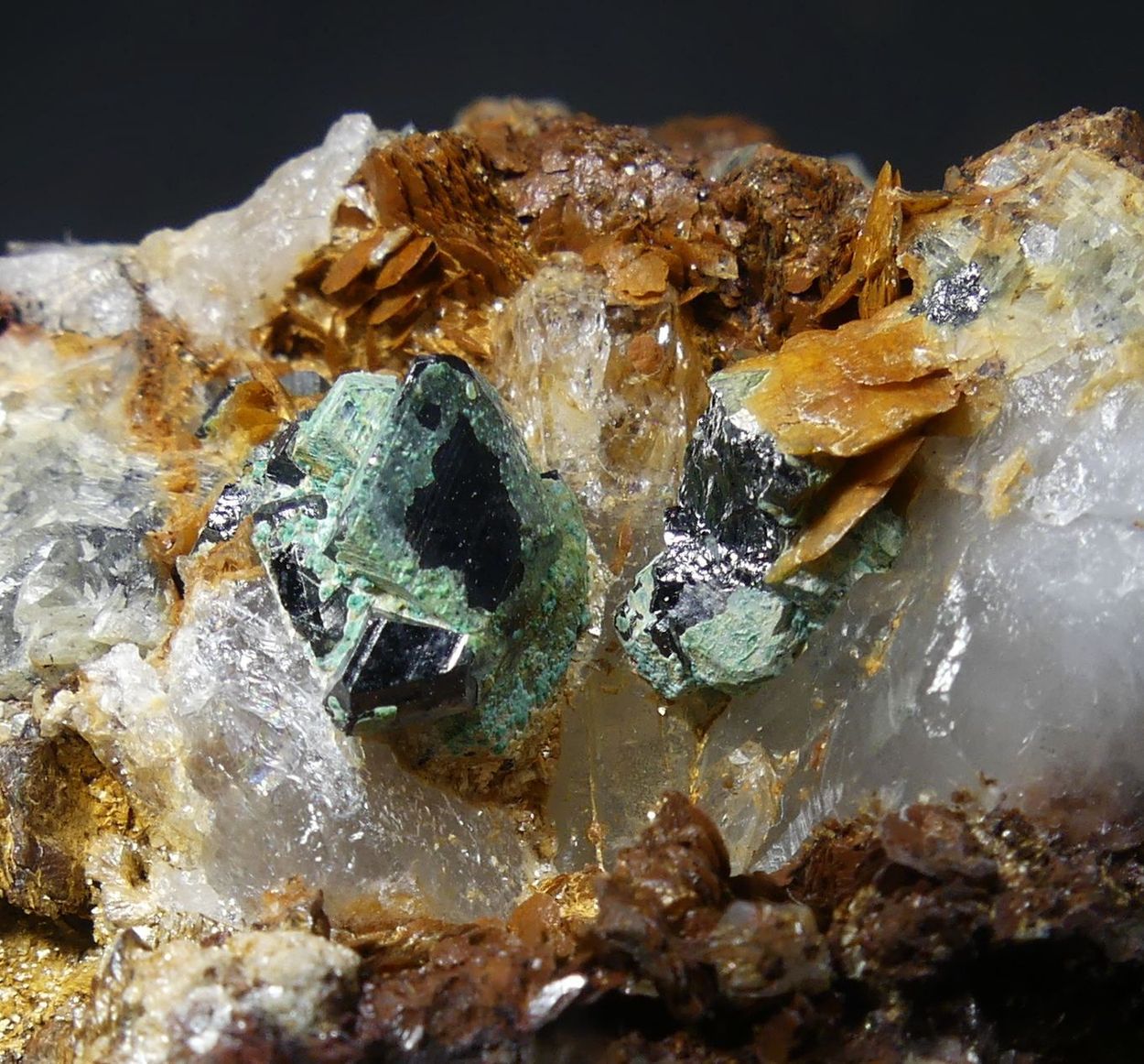 Bournonite & Tetrahedrite With Siderite On Quartz