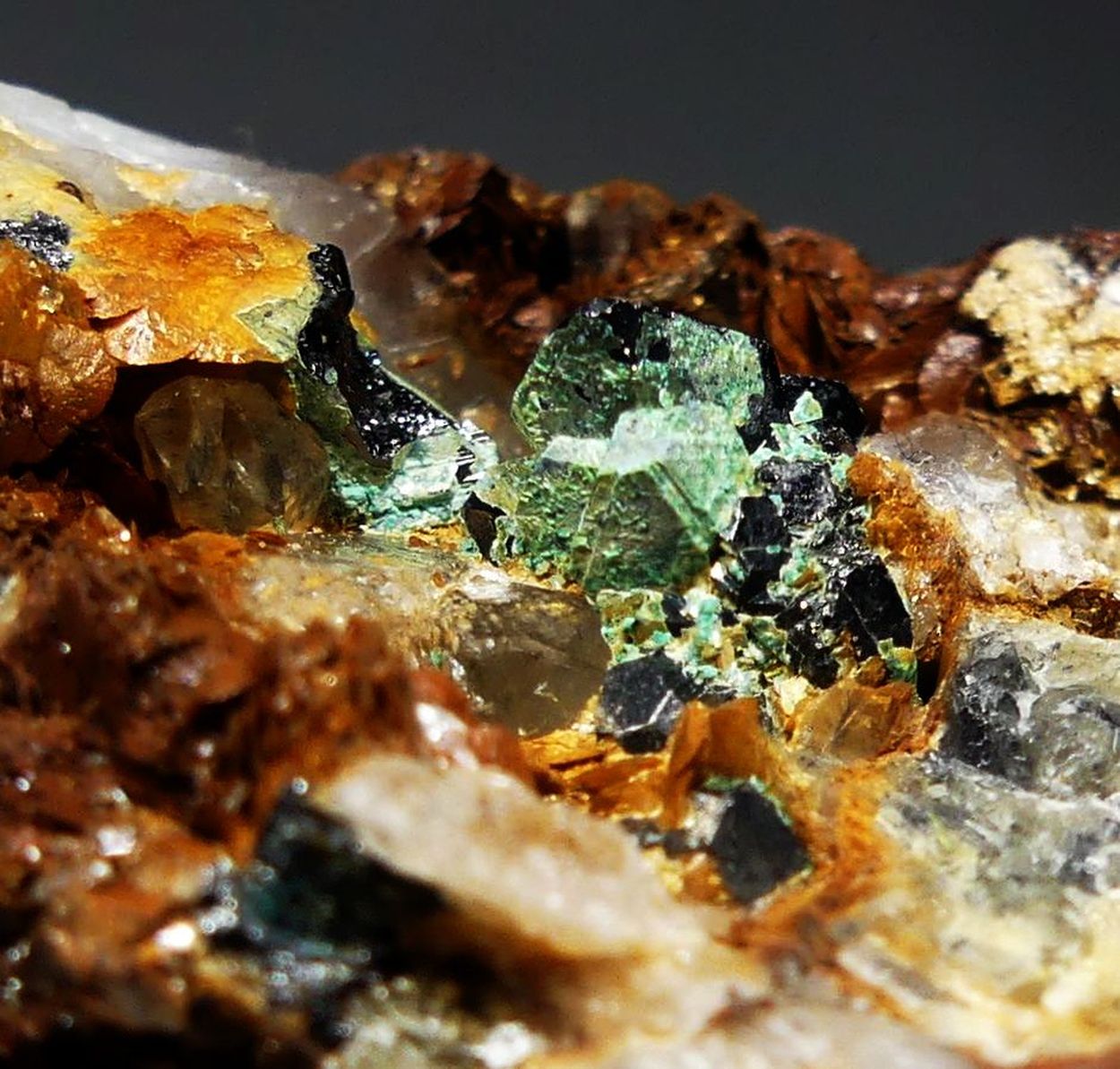 Bournonite & Tetrahedrite With Siderite On Quartz