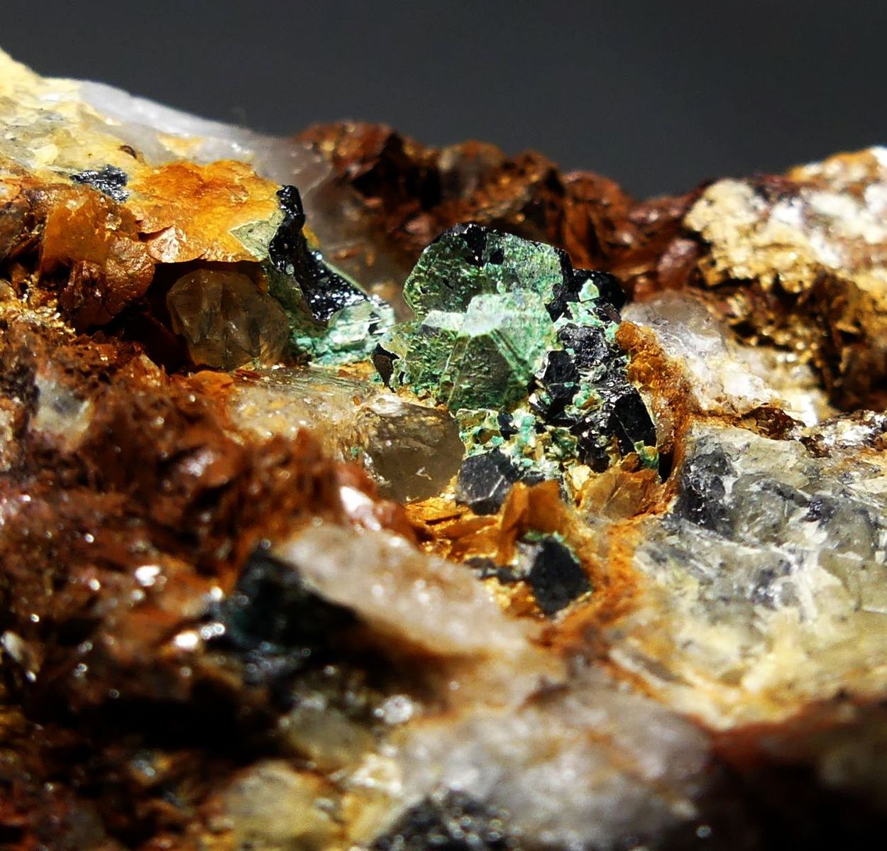 Bournonite & Tetrahedrite With Siderite On Quartz