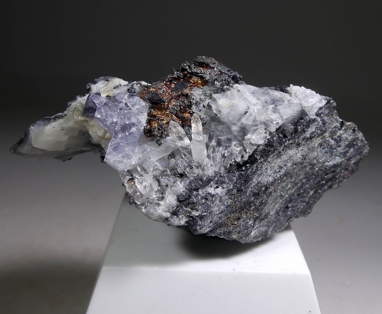 Native Silver With Fluorite & Quartz