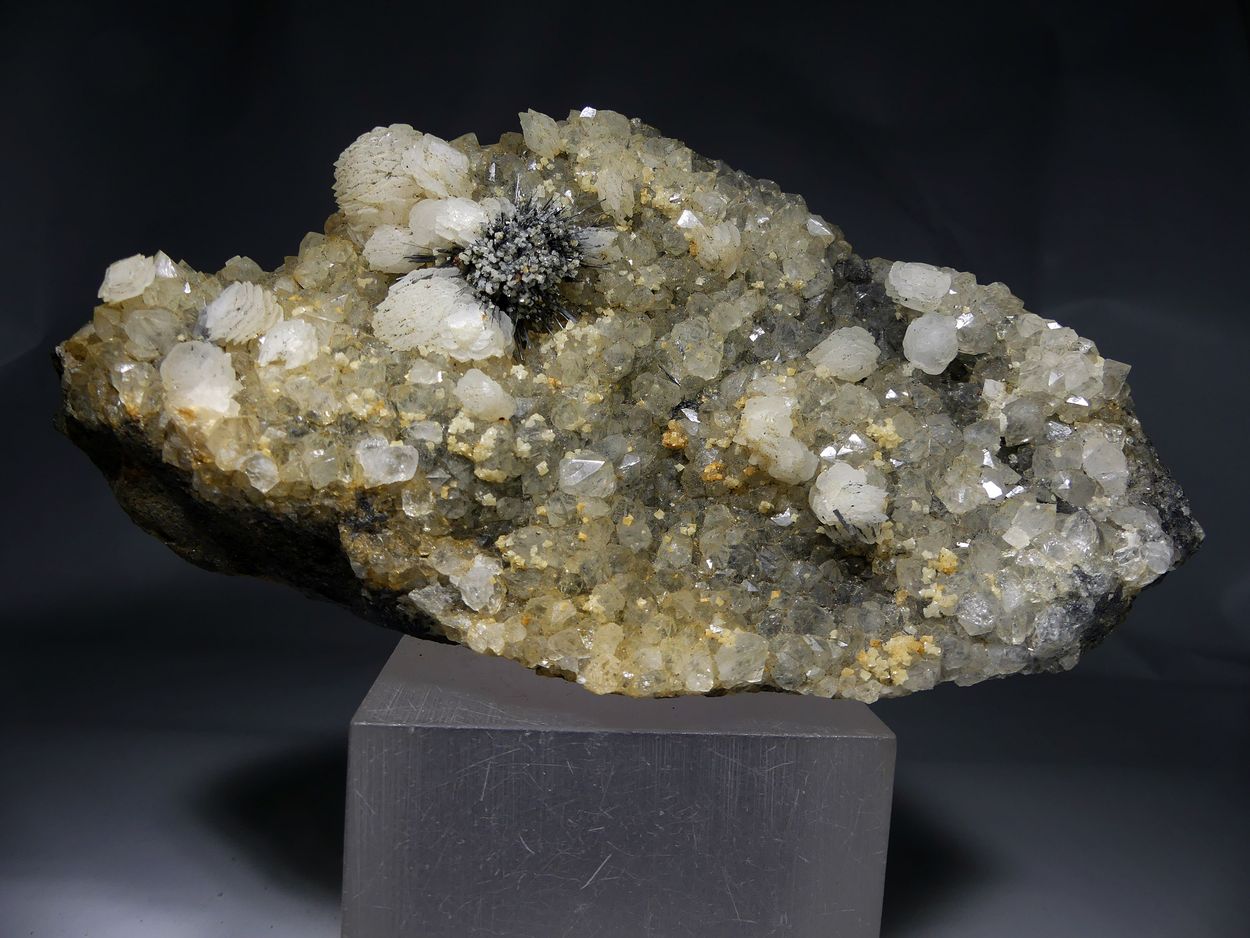 Stibnite With Dolomite & Calcite On Quartz