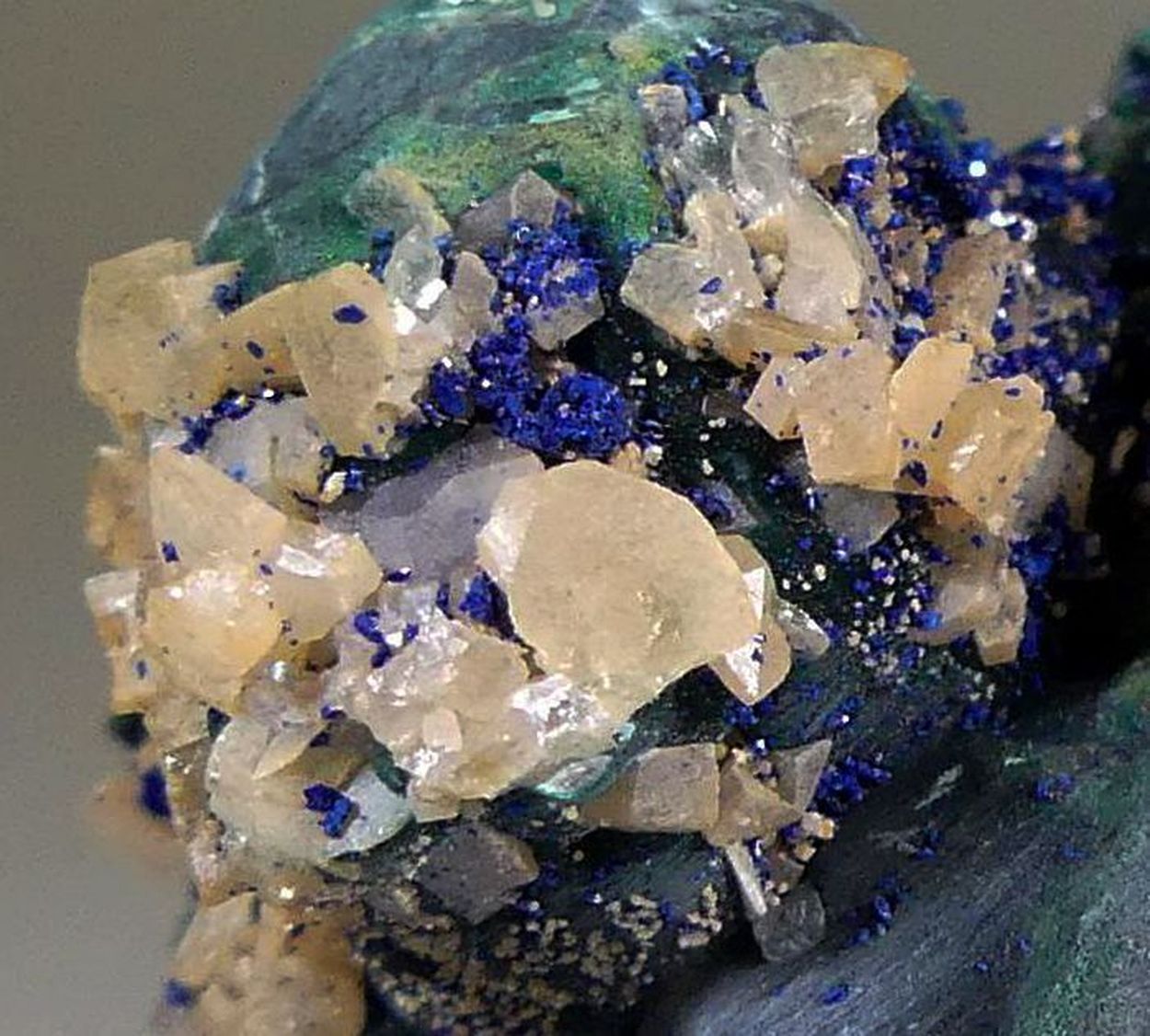 Cerussite & Azurite On Malachite