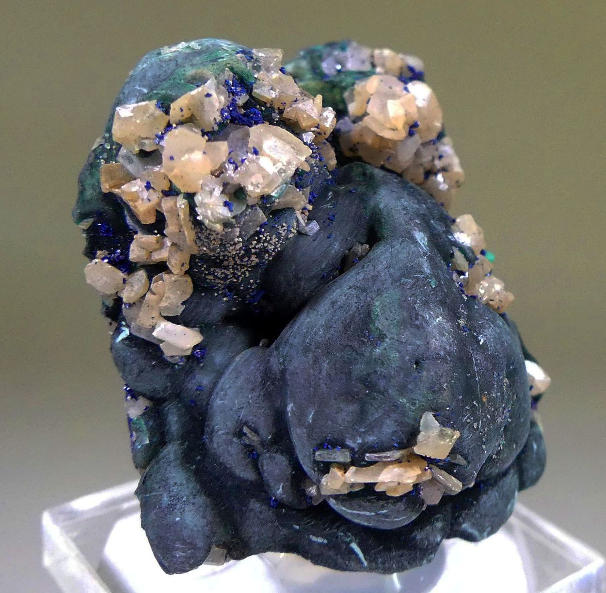 Cerussite & Azurite On Malachite
