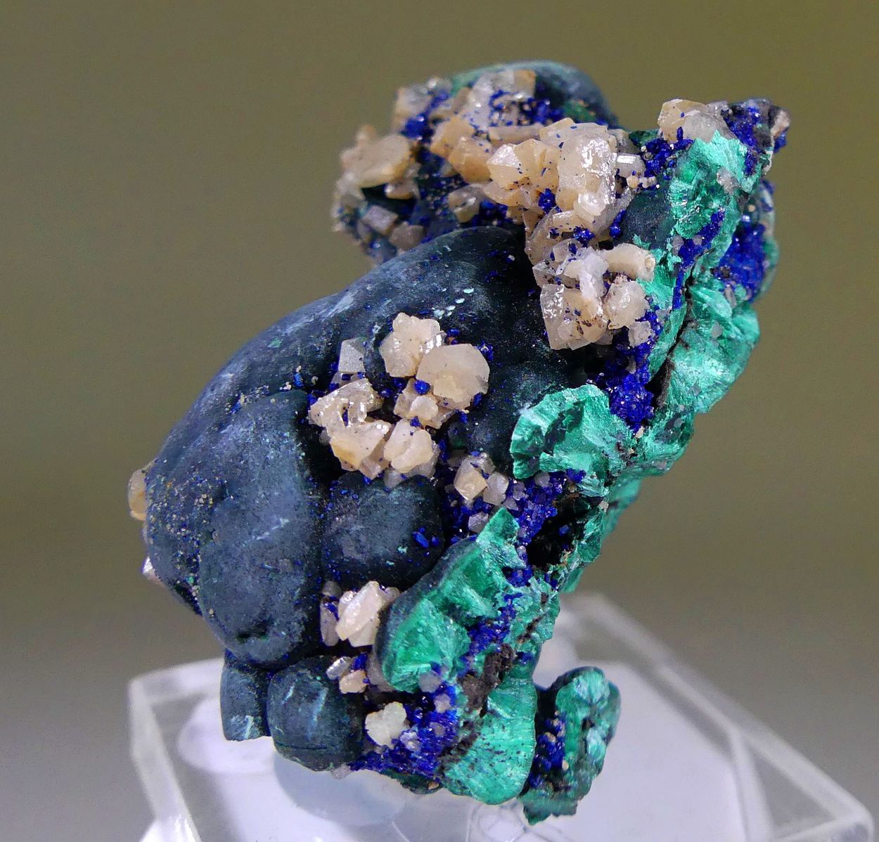 Cerussite & Azurite On Malachite