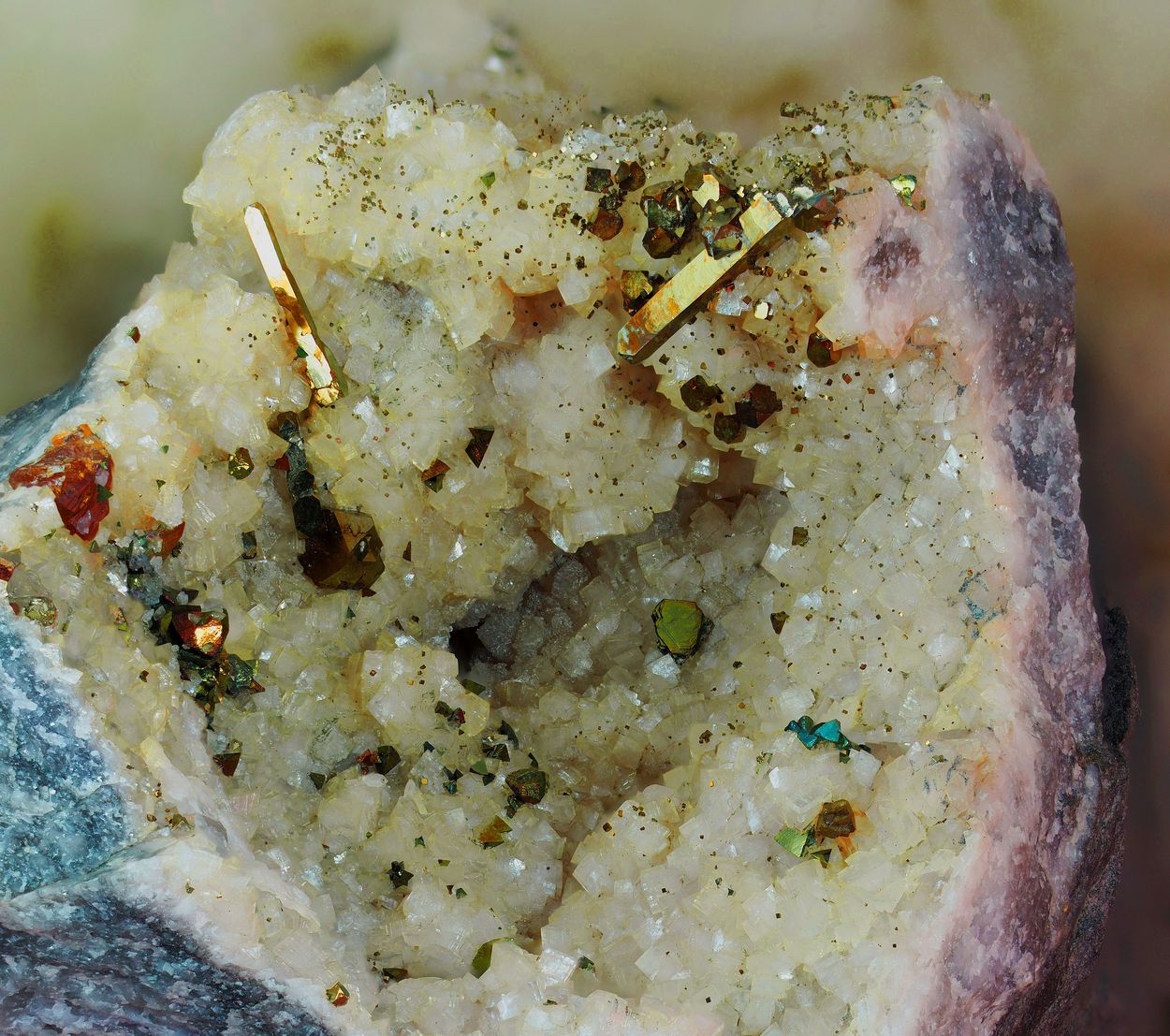 Pyrite Chalcopyrite & Sphalerite On Dolomite
