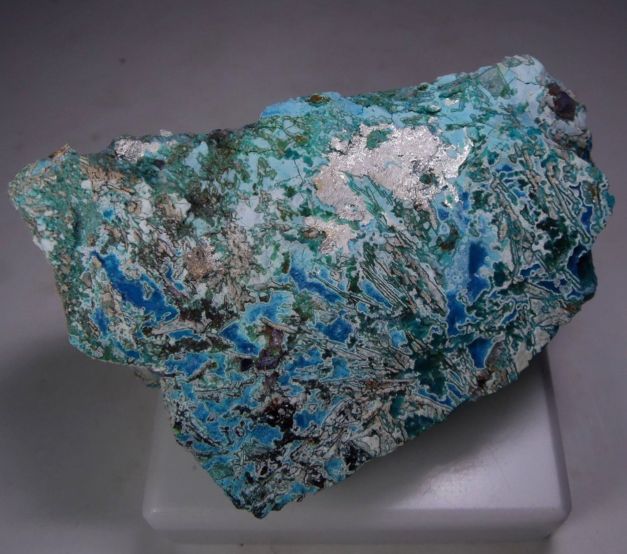 Native Silver On Chrysocolla With Fluorite