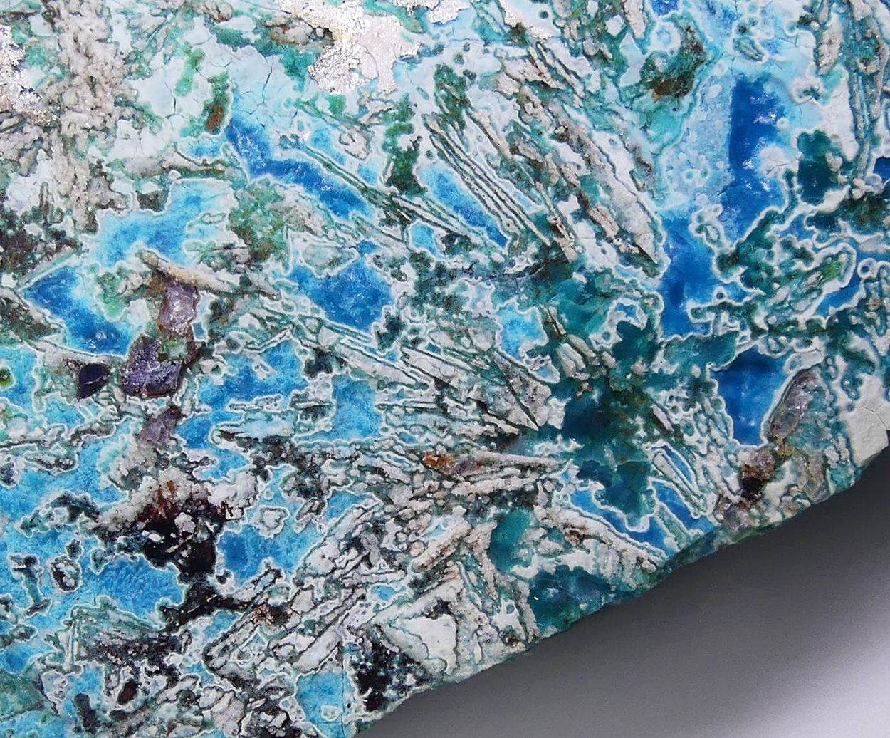 Native Silver On Chrysocolla With Fluorite