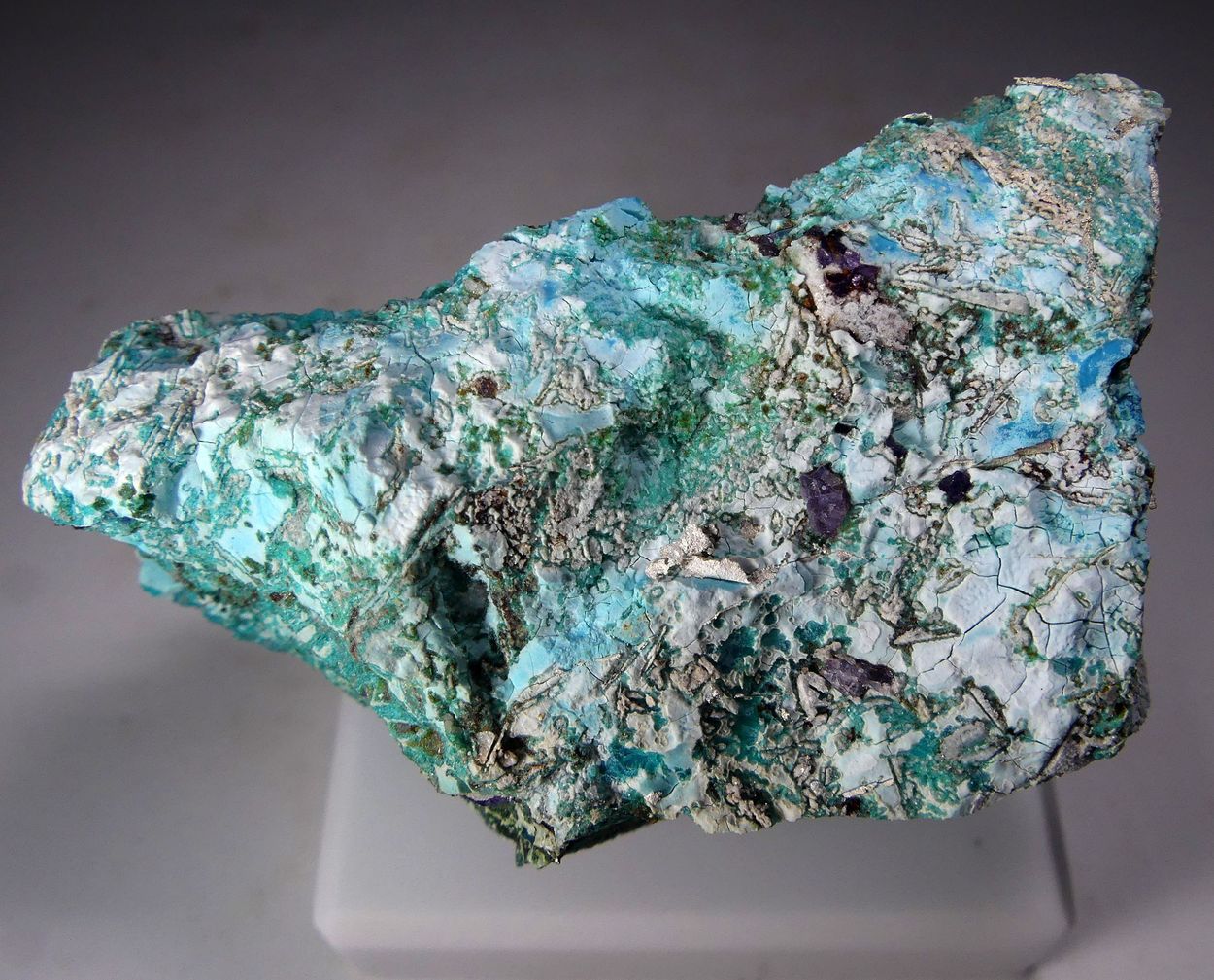 Native Silver On Chrysocolla With Fluorite
