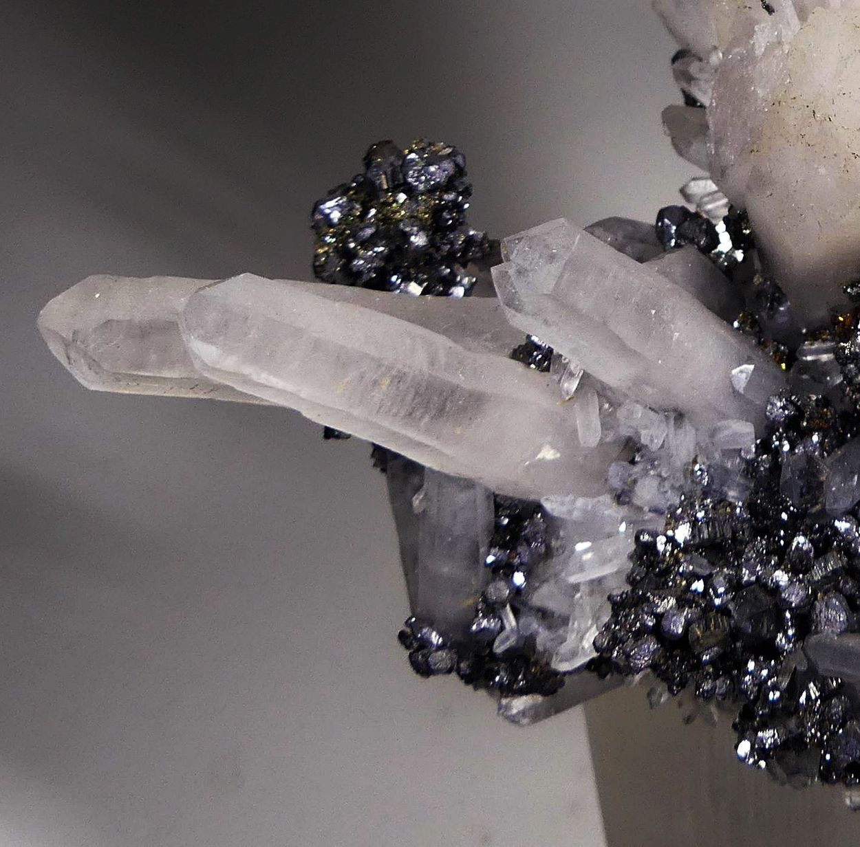 Bournonite Galena & Pyrite On Rock Crystal