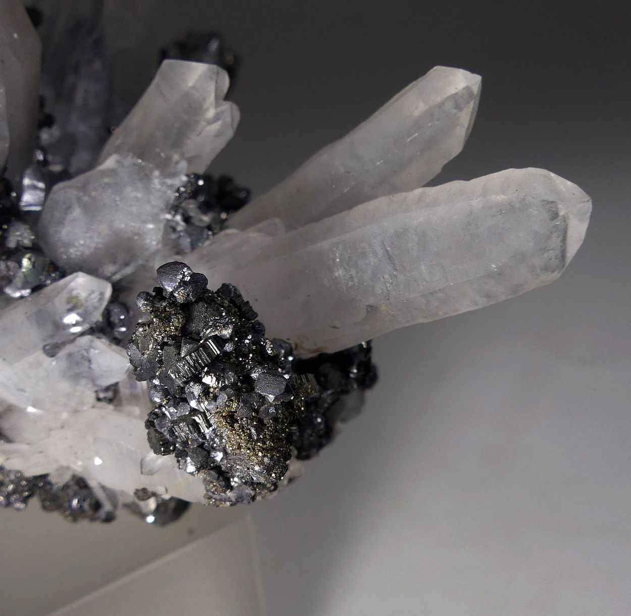 Bournonite Galena & Pyrite On Rock Crystal