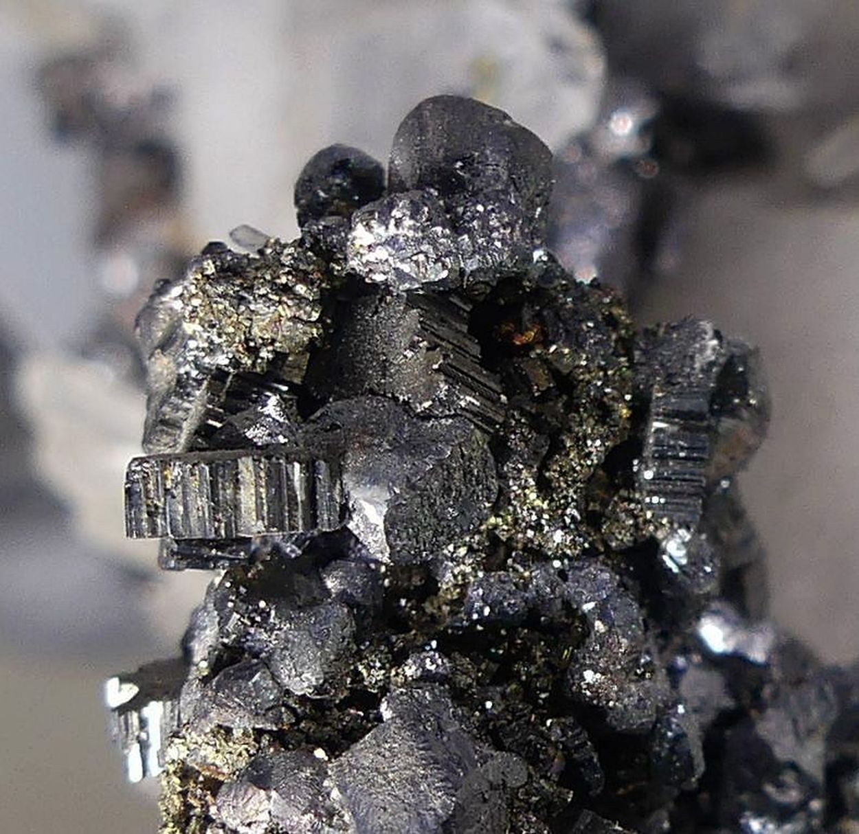 Bournonite Galena & Pyrite On Rock Crystal