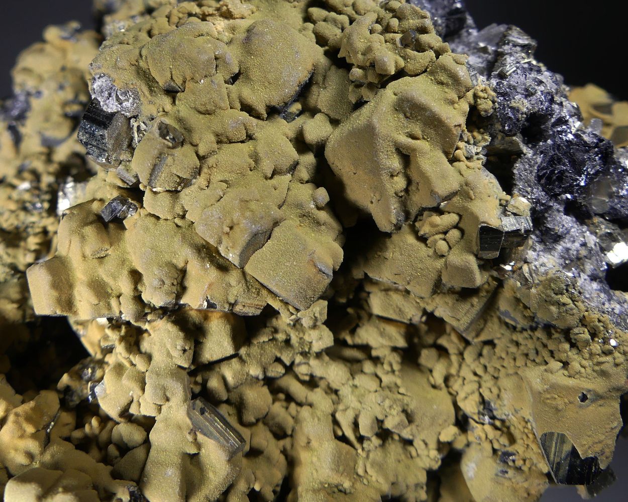 Smithsonite On Pyrite On Sphalerite